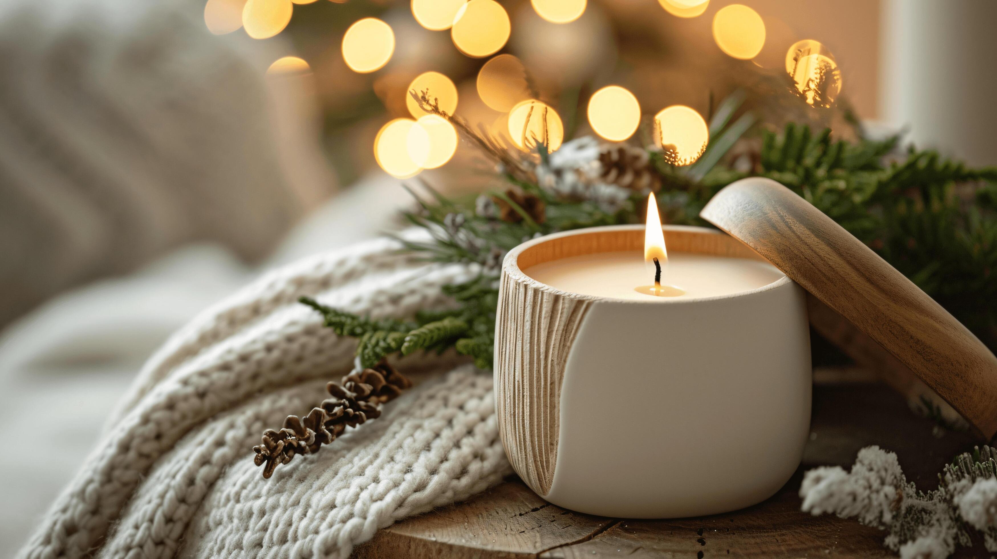 lit candle partially wrapped in a white blanket Stock Free