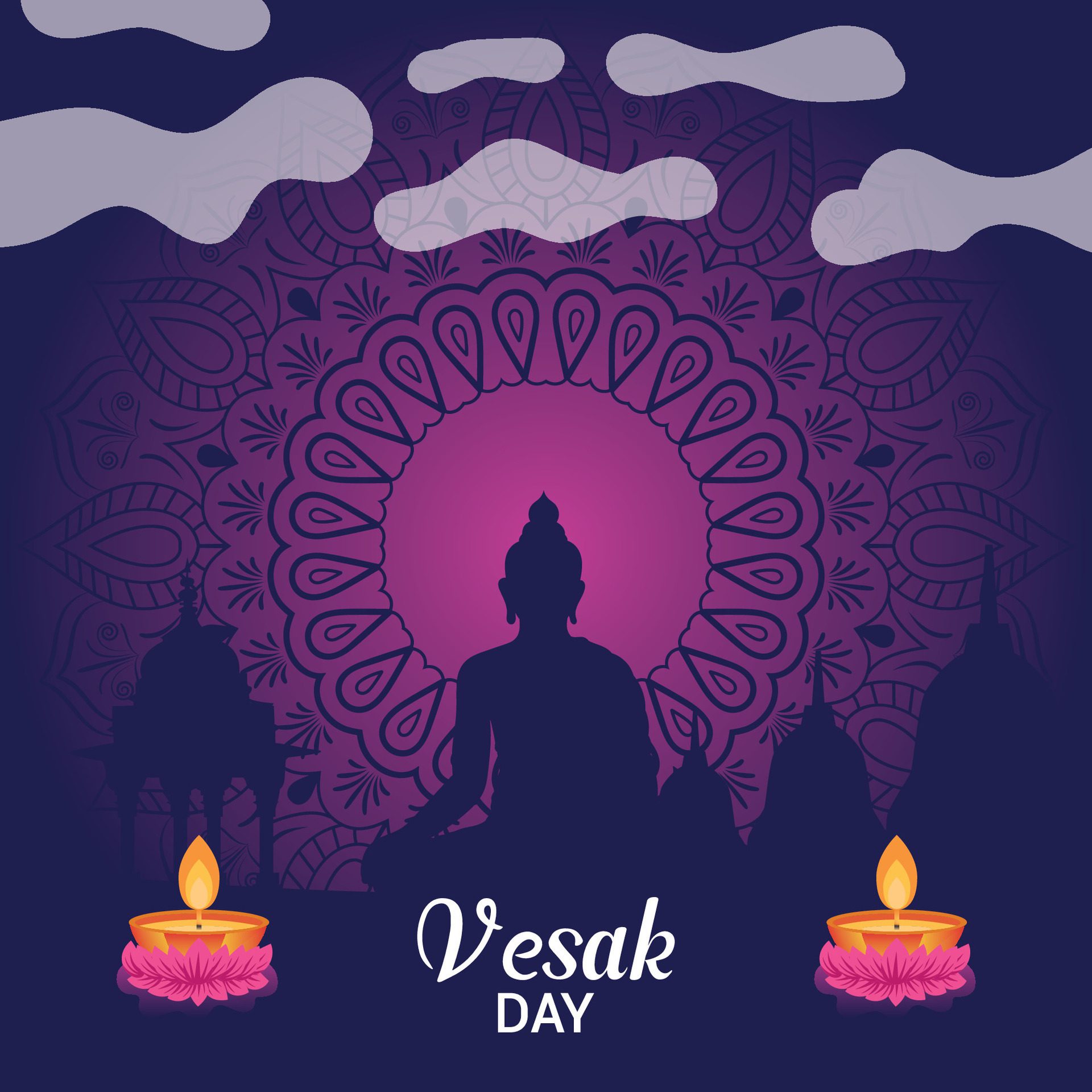 Flat vertical poster template for vesak day illustration festival celebration social media post and vesak day Banner Free Vector