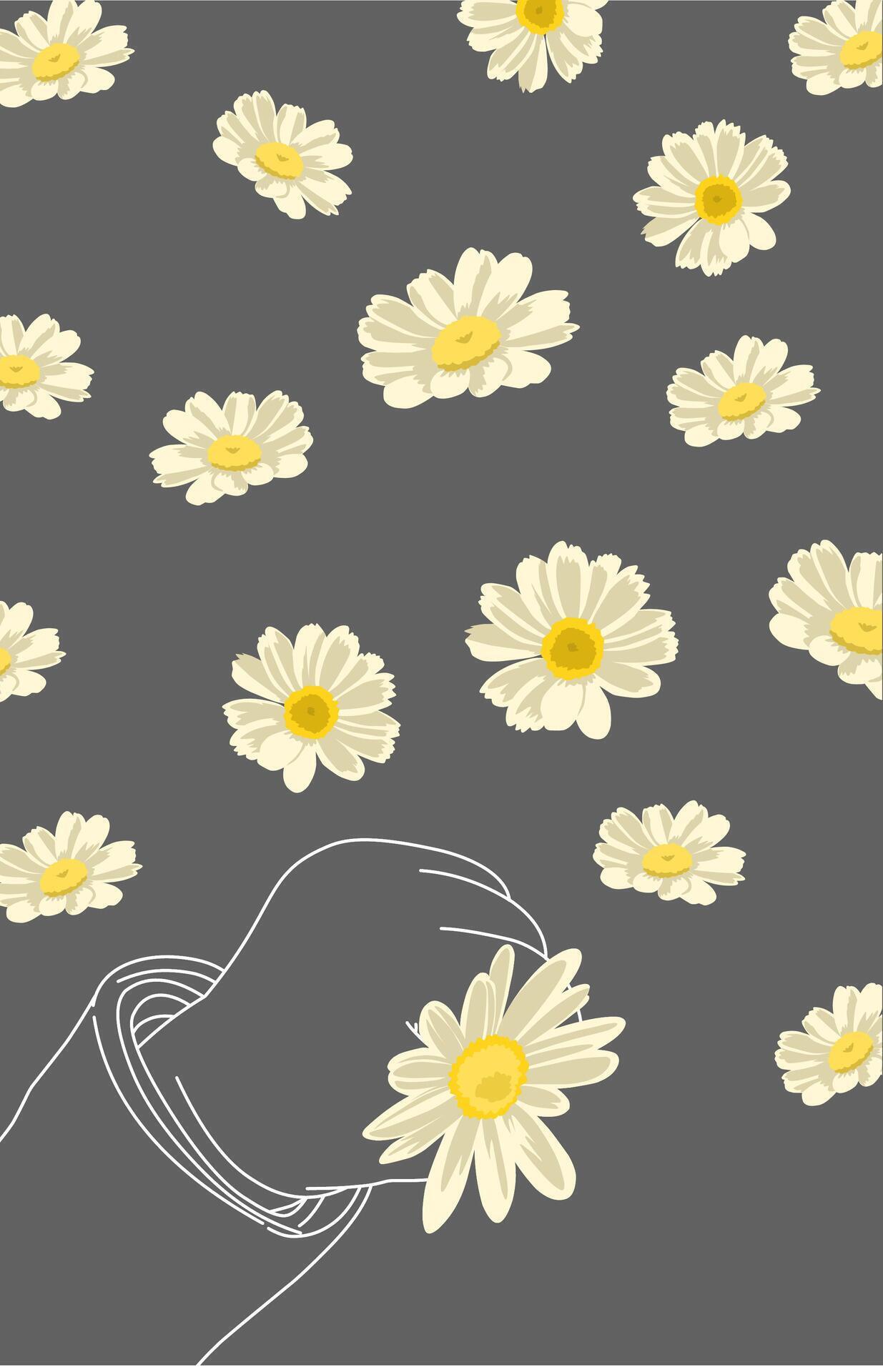 Daisy flower wallpaper in baby’s hand on a gray background Stock Free