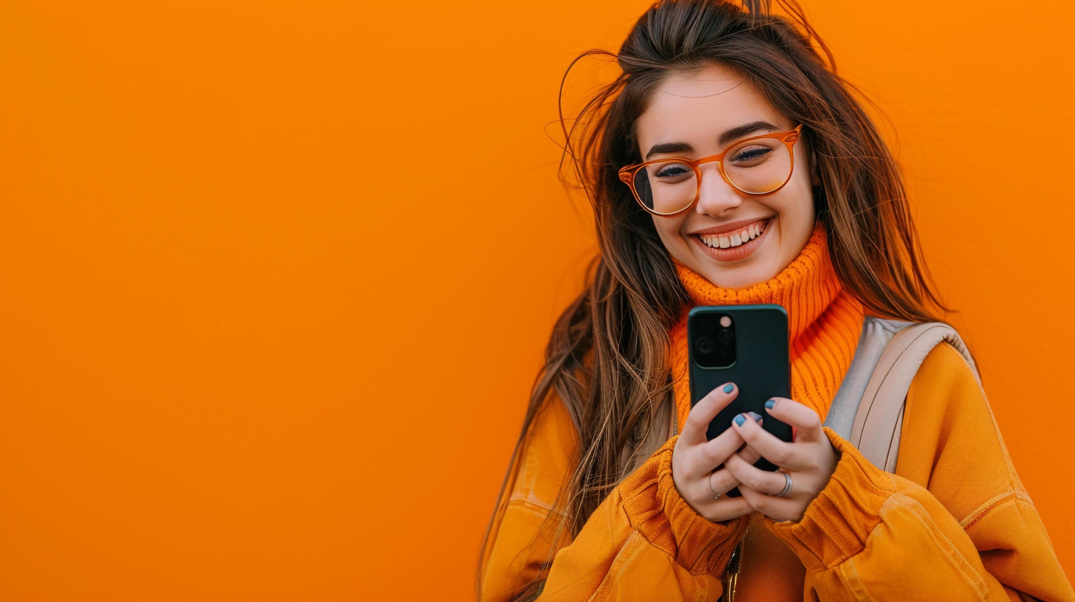 Woman glasses phone smile Stock Free