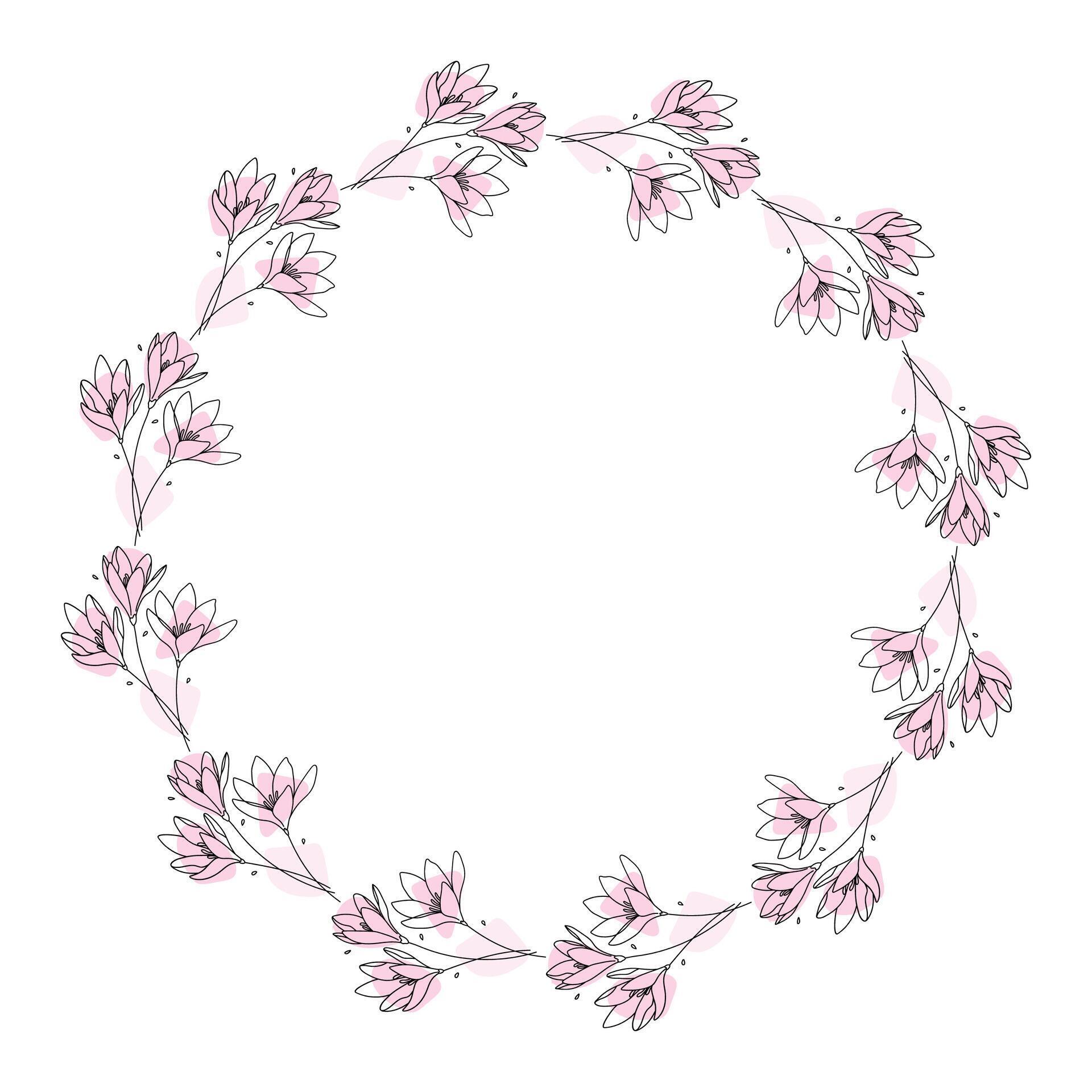 Hand drawn flowers wreath frame on white background Stock Free