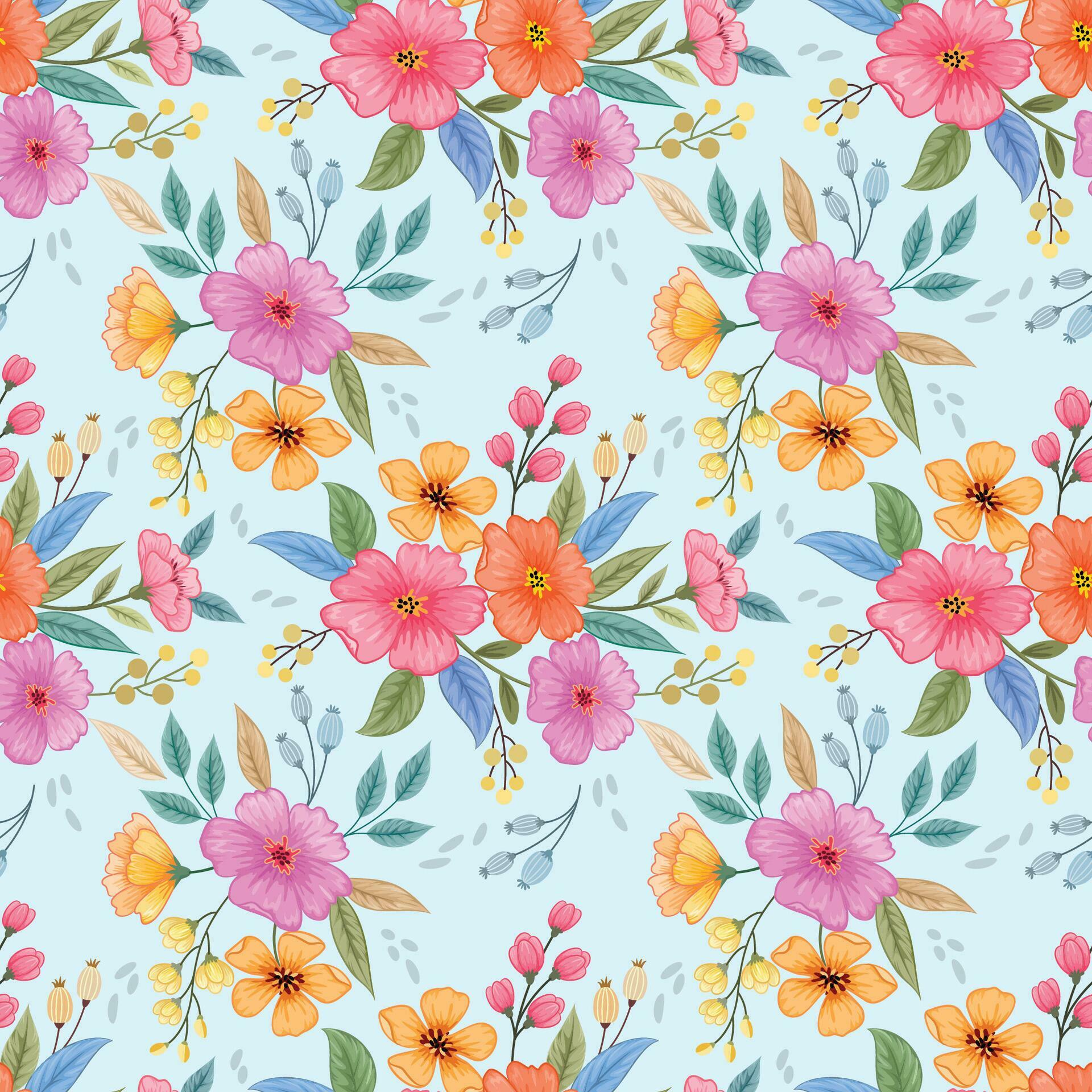 Colorful hand draw flowers seamless pattern. Stock Free