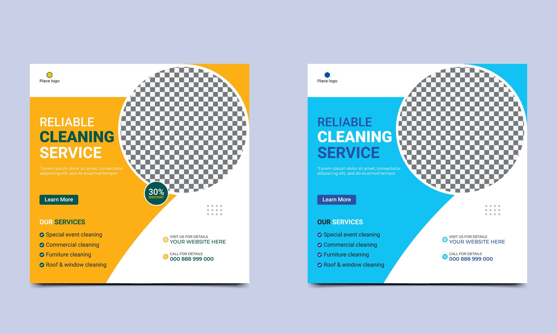 Reliable Cleaning service social media post square banner design and web banner design template. Free Vector