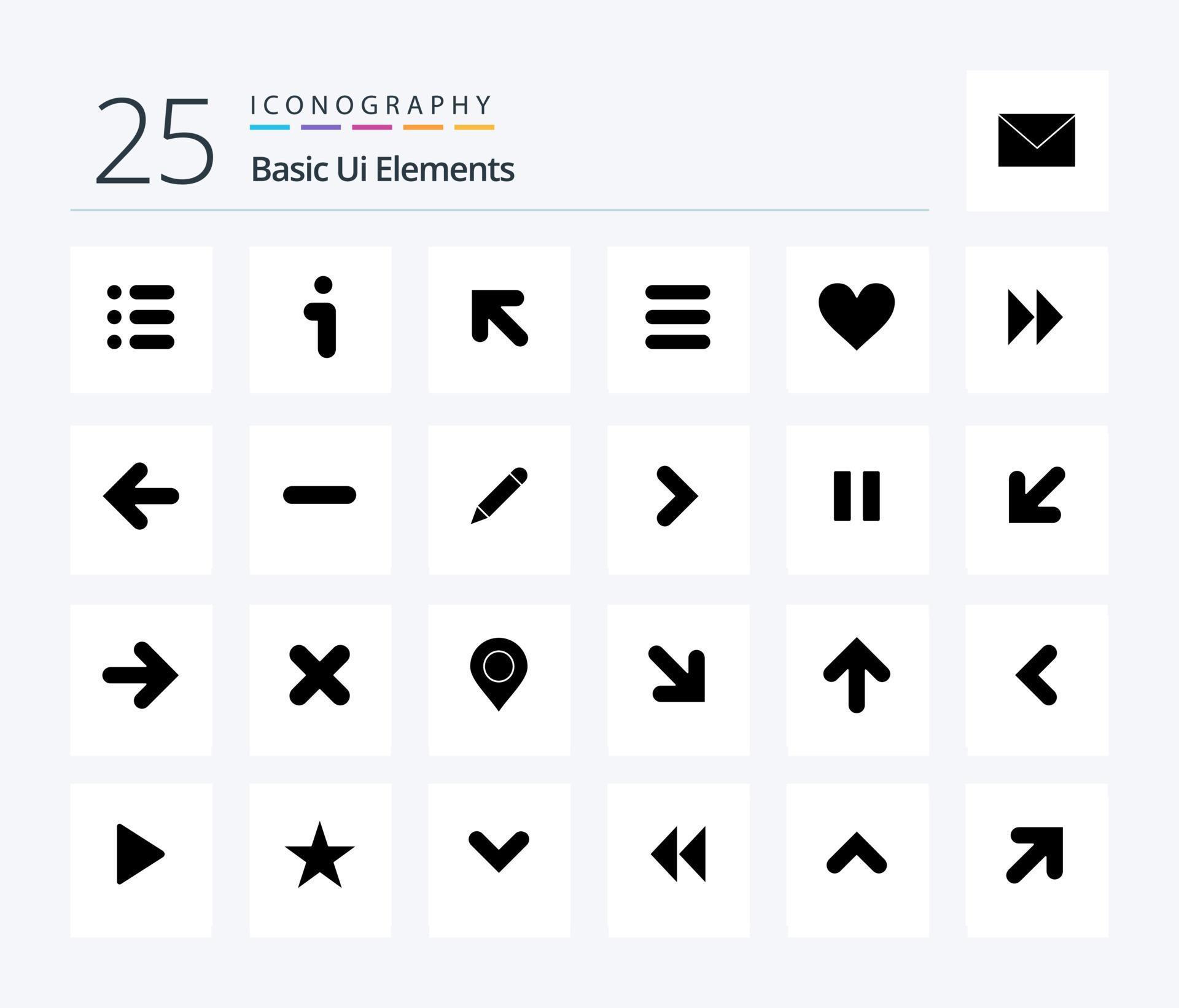 Basic Ui Elements 25 Solid Glyph icon pack including wedding. heart. arrow. love. task Stock Free