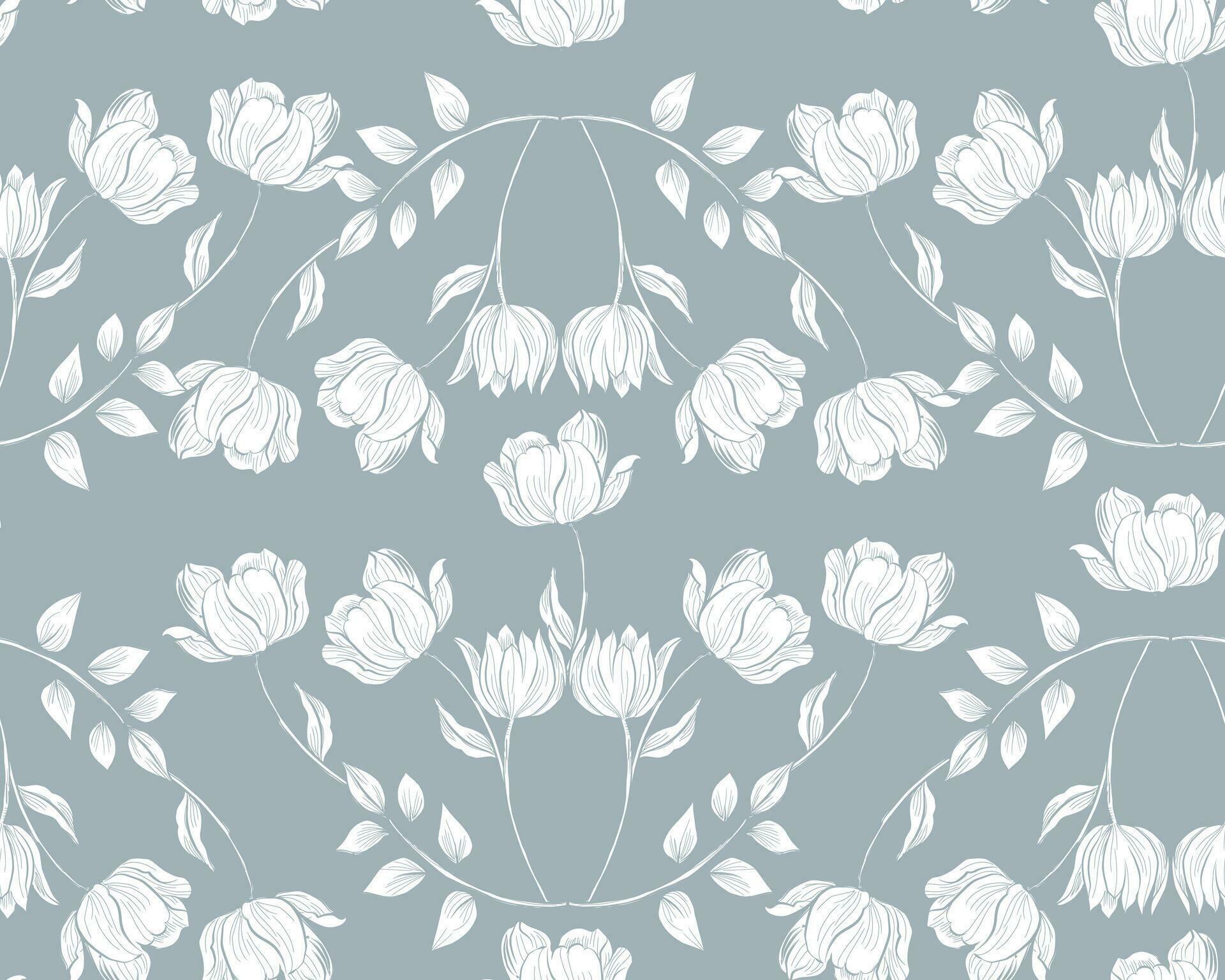 Hand Drawn Vintage Tulip Flower Seamless Pattern Stock Free