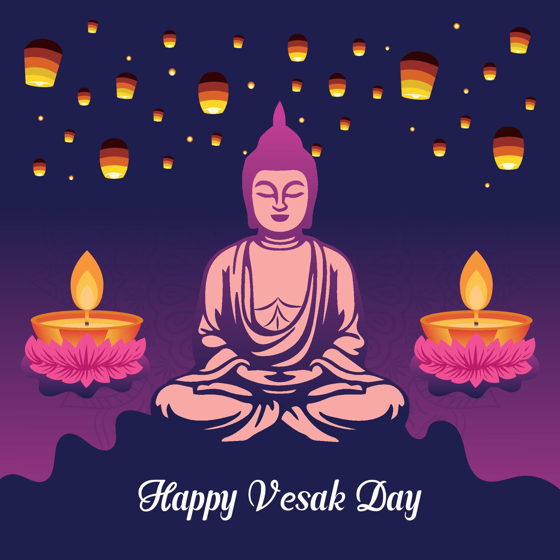 Flat vesak day illustration festival celebration social media post and vesak day Banner Free Vector