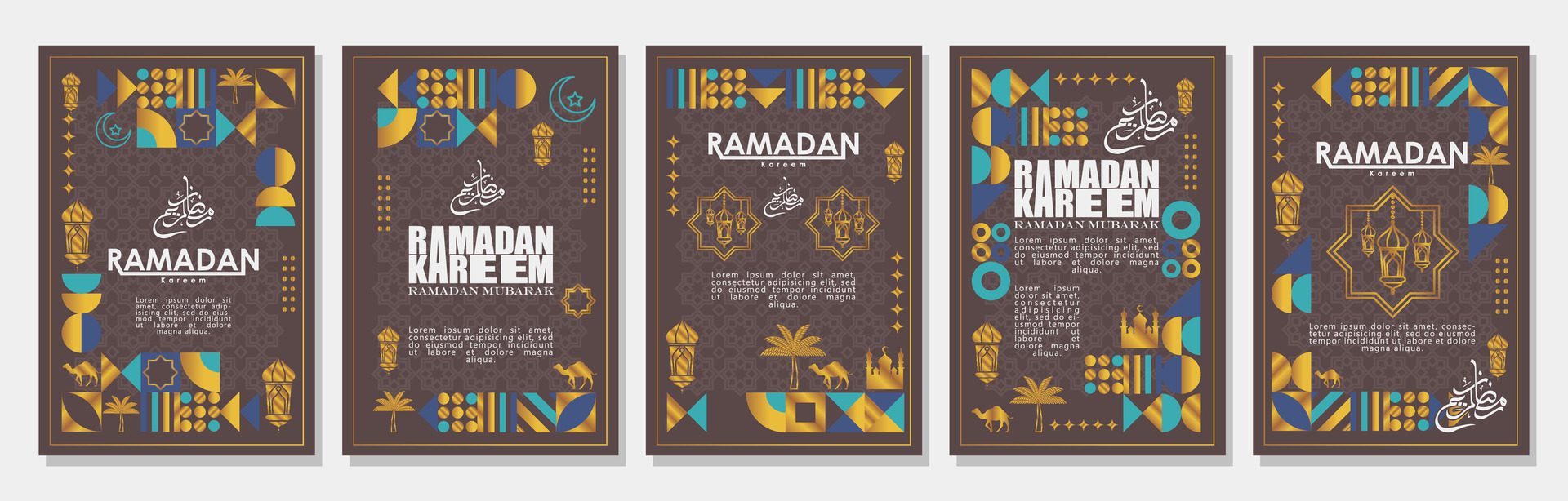 Islamic greeting card set template with ramadan for wallpaper design Poster, media banner Free Vector