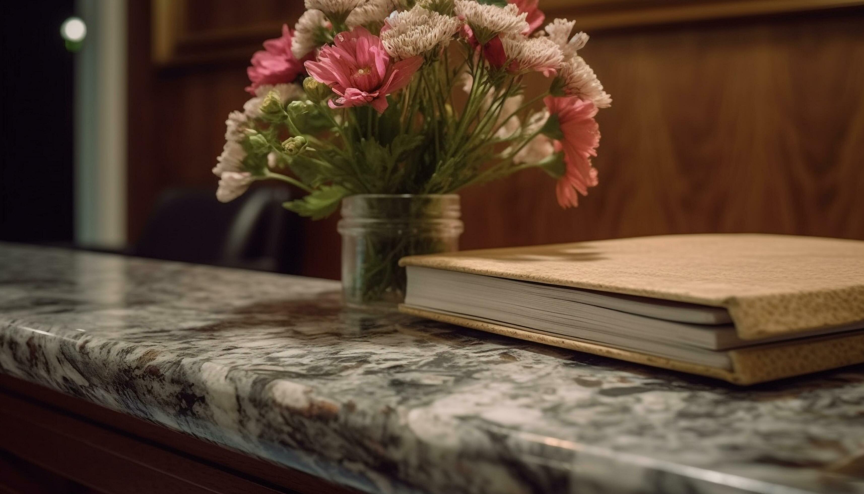 Antique bookshelf with vase of flowers in modern living room generated by AI Stock Free