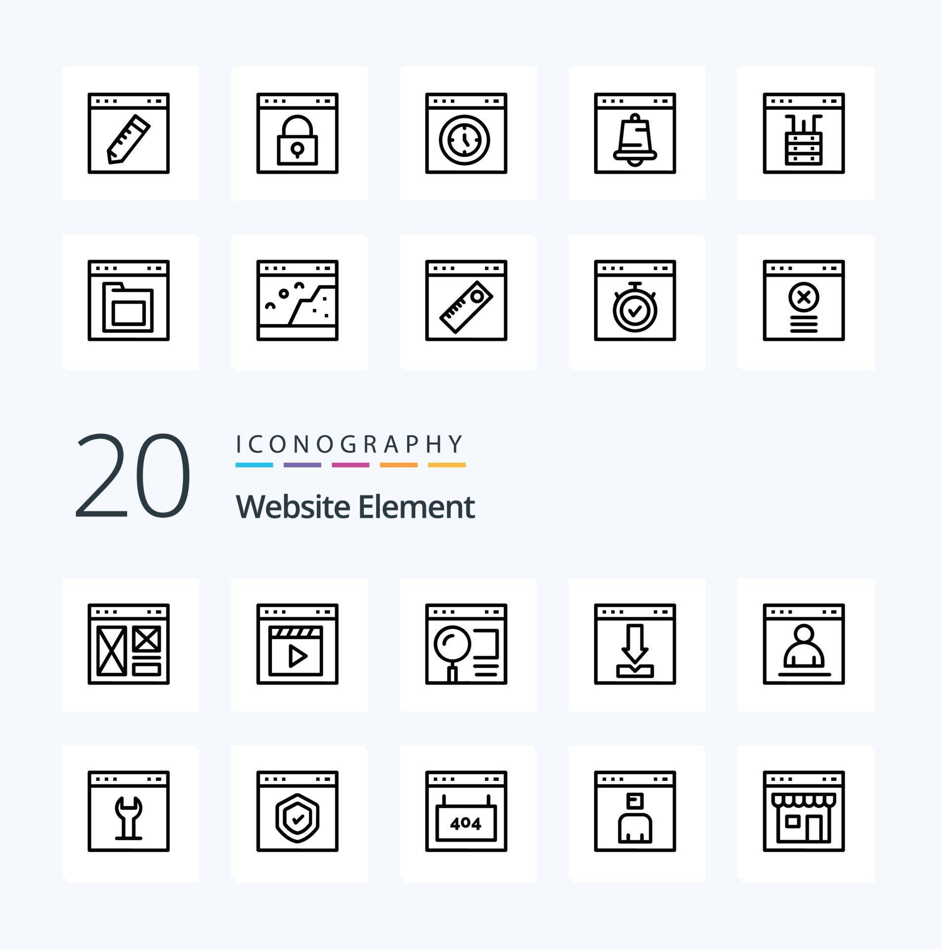 20 Website Element Line icon Pack like download arrows interface web page Stock Free