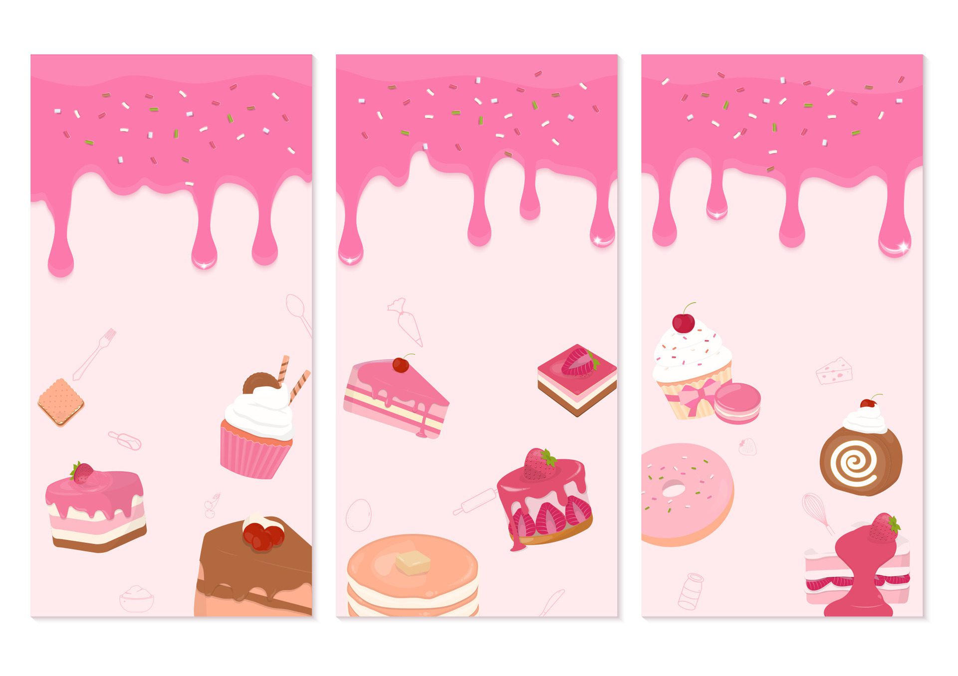 Bakery and strawberry sauce banner Free Vector