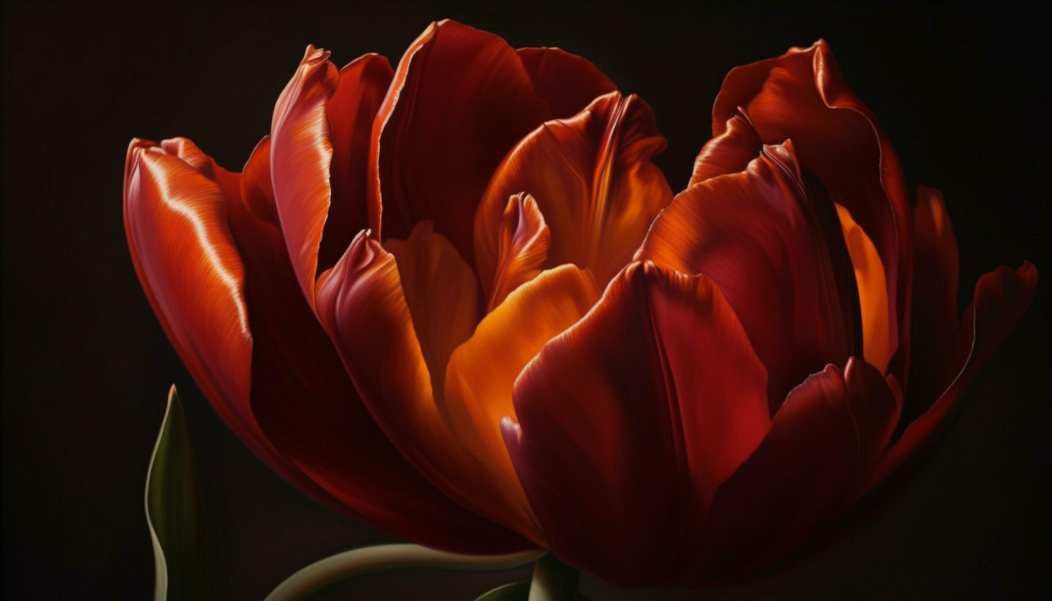 Vibrant tulip blossom, single flower, close up on yellow petal generated by AI Stock Free