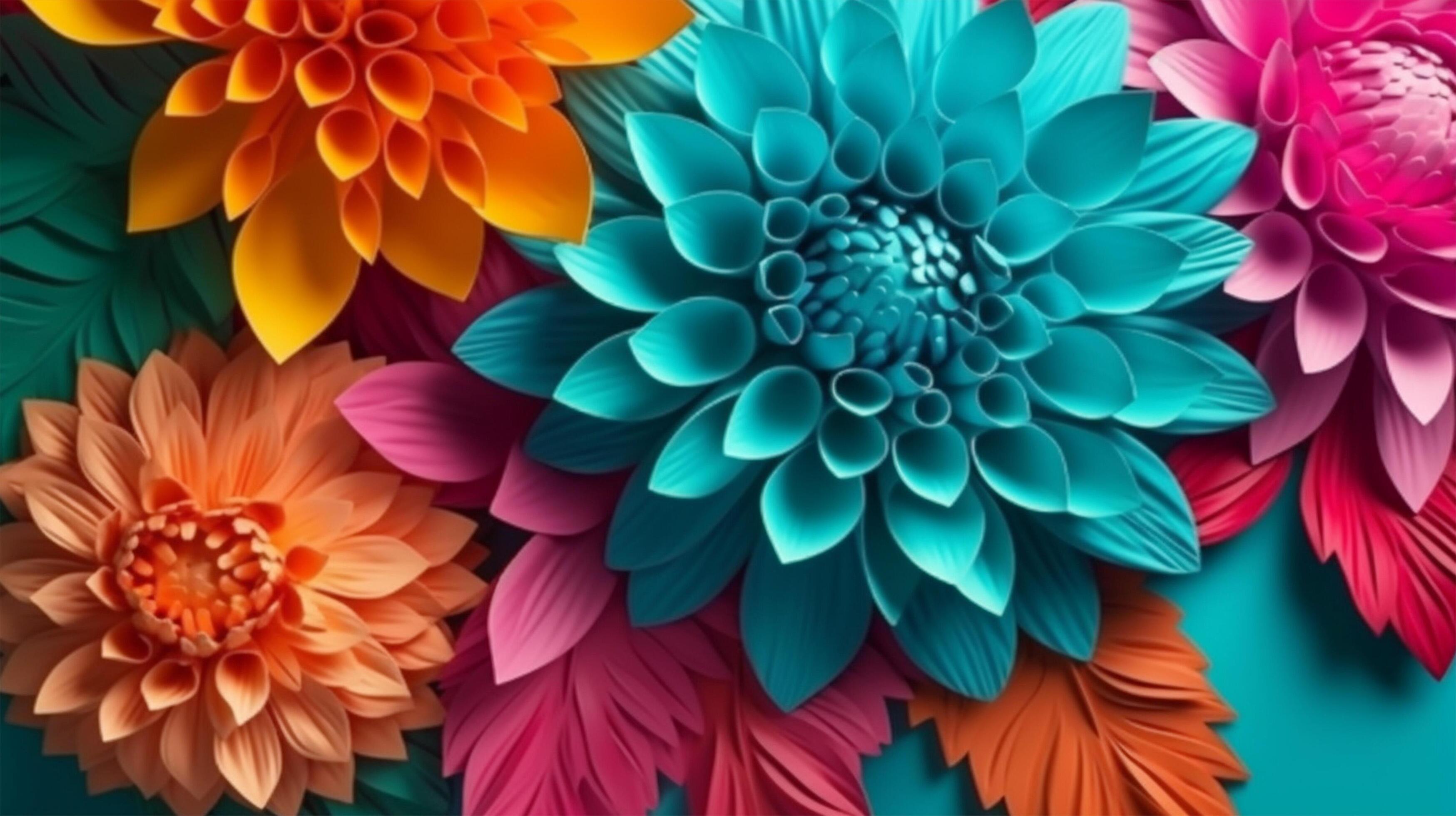 chrysanthemum flowers, blue, pink, yellow, orange, close up, Stock Free