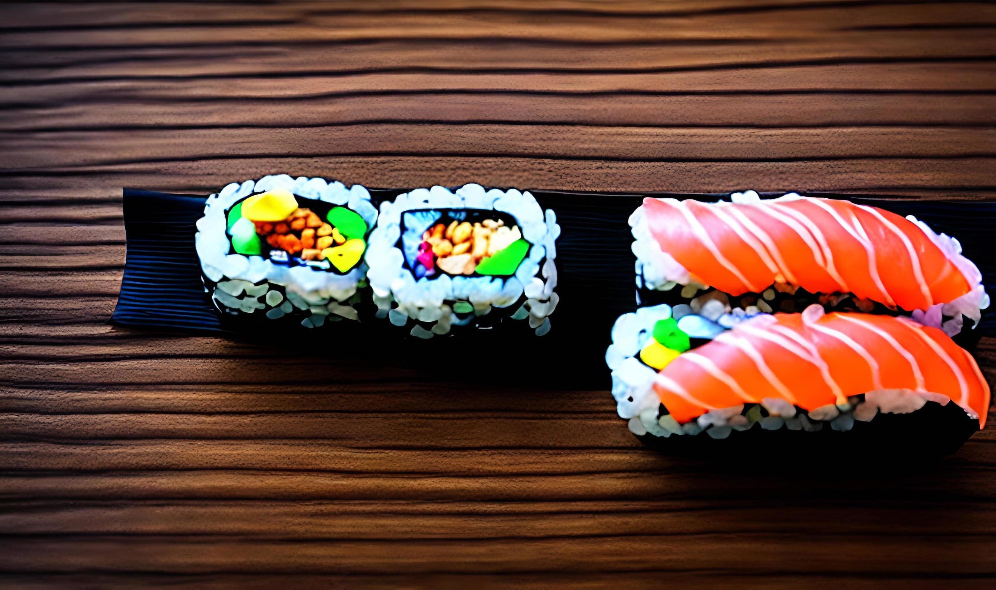 Traditional, fresh delicious sushi rolls food. Creative Sushi. Stock Free