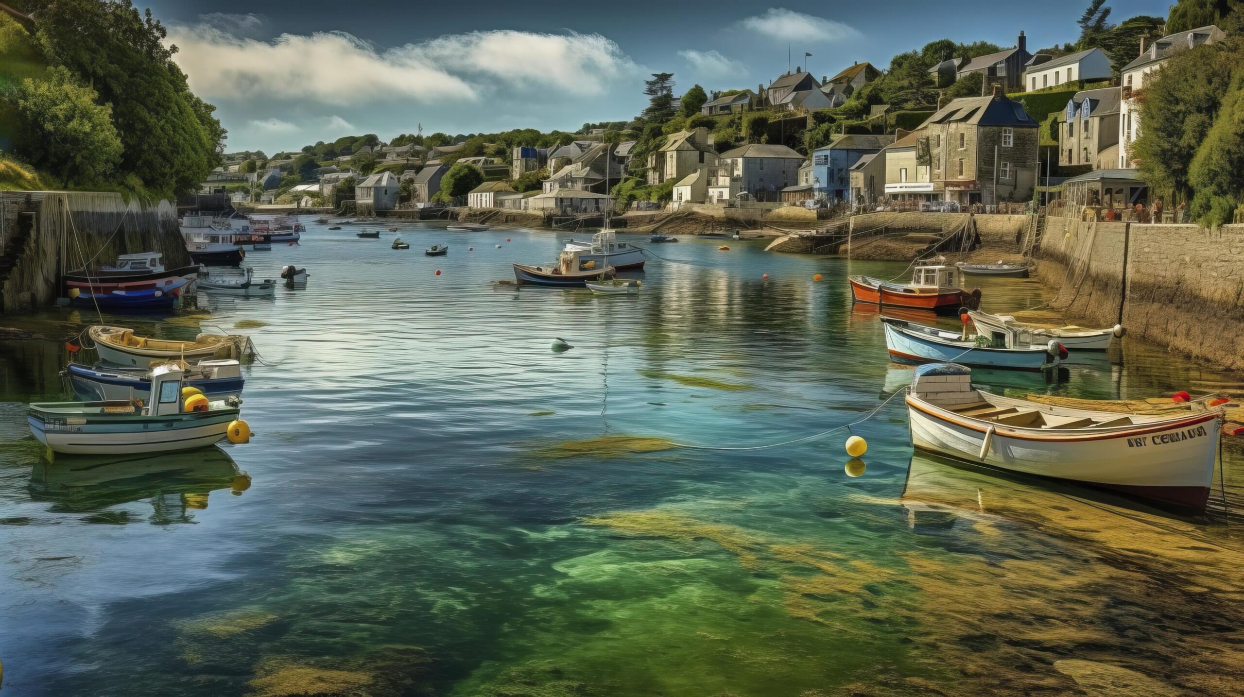 beautiful fishing port in french brittany, sunshine, Generate Ai Free Photo