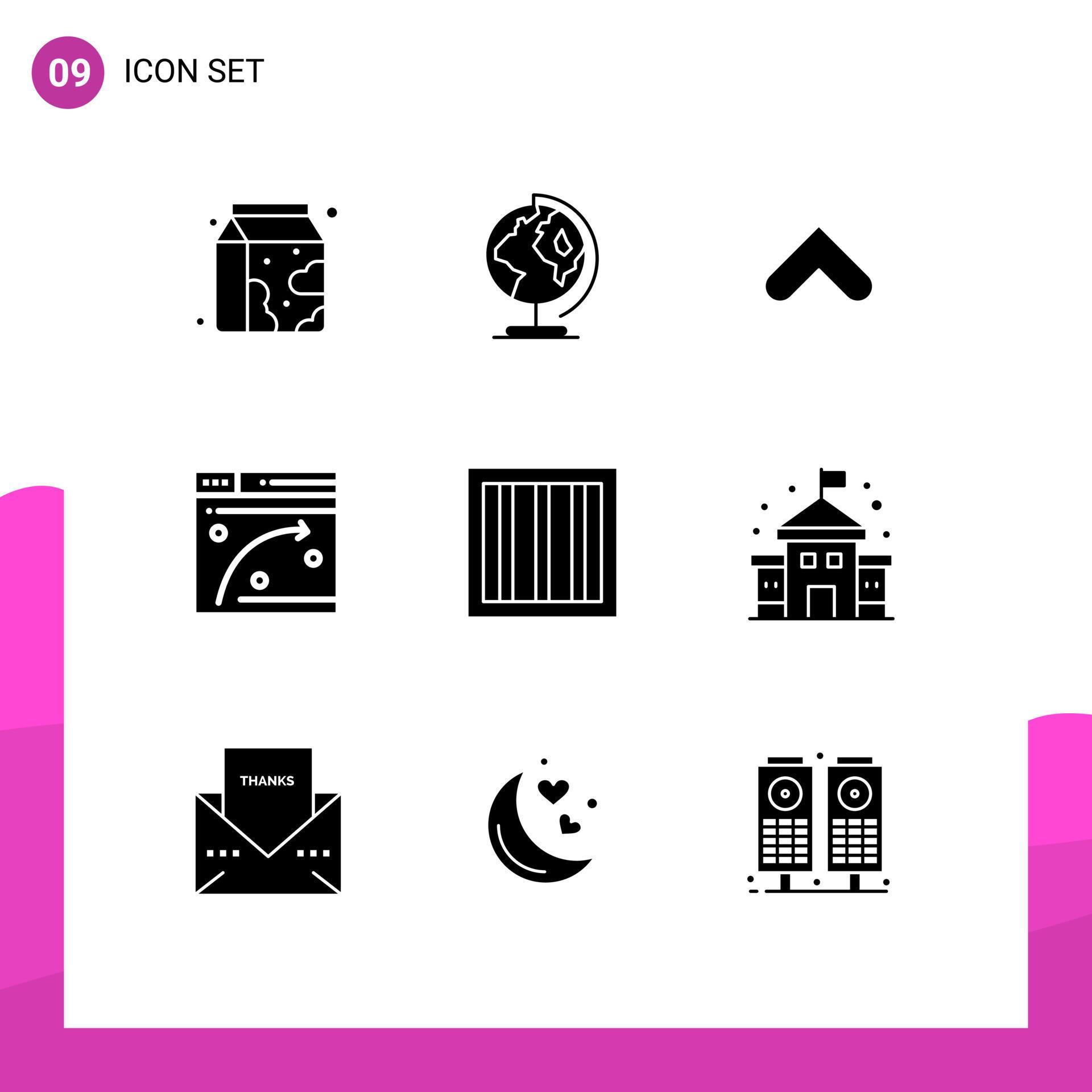 Universal Icon Symbols Group of 9 Modern Solid Glyphs of jail hosting arrow window web Editable Vector Design Elements Stock Free