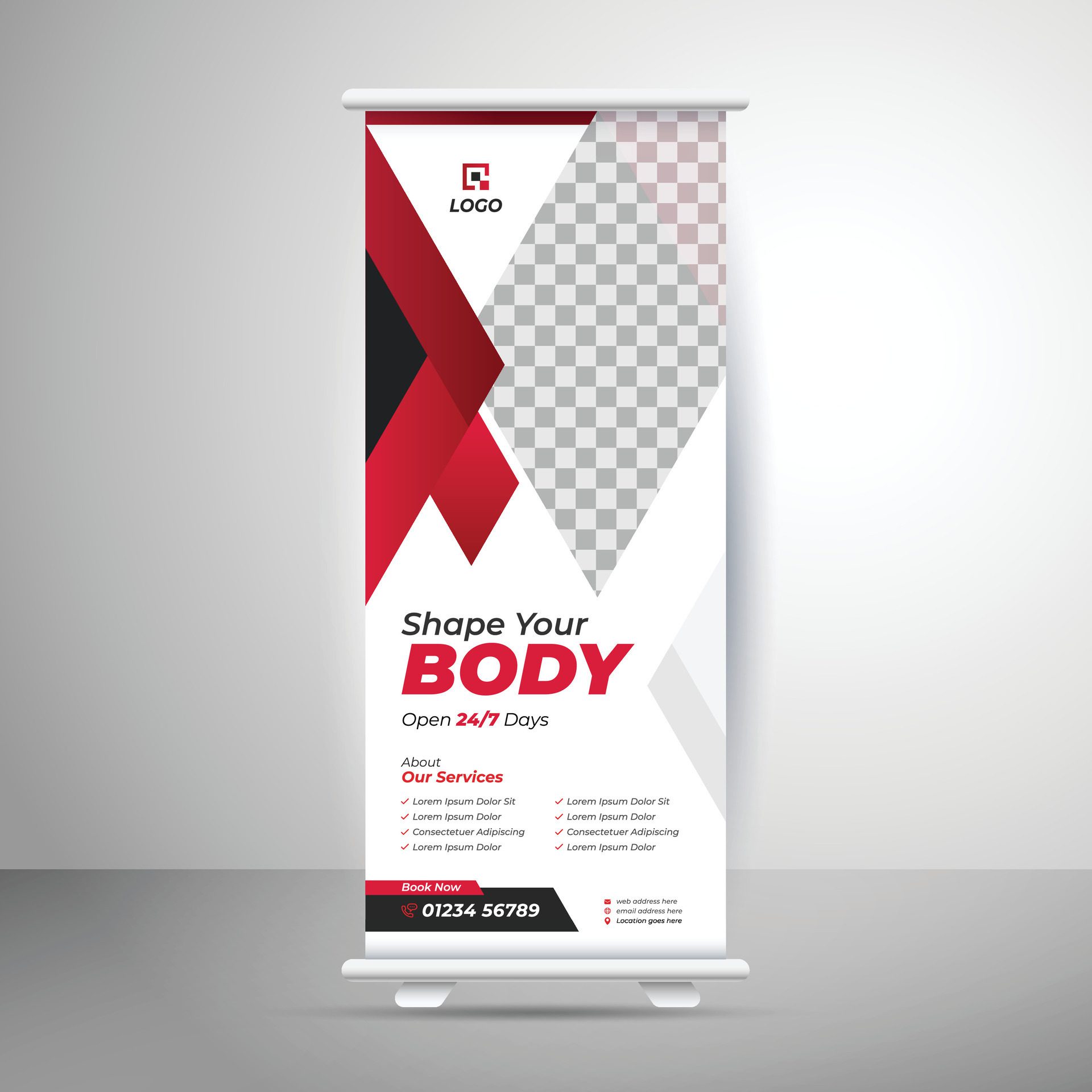 Shape your body Rollup banner design for gym Free Vector