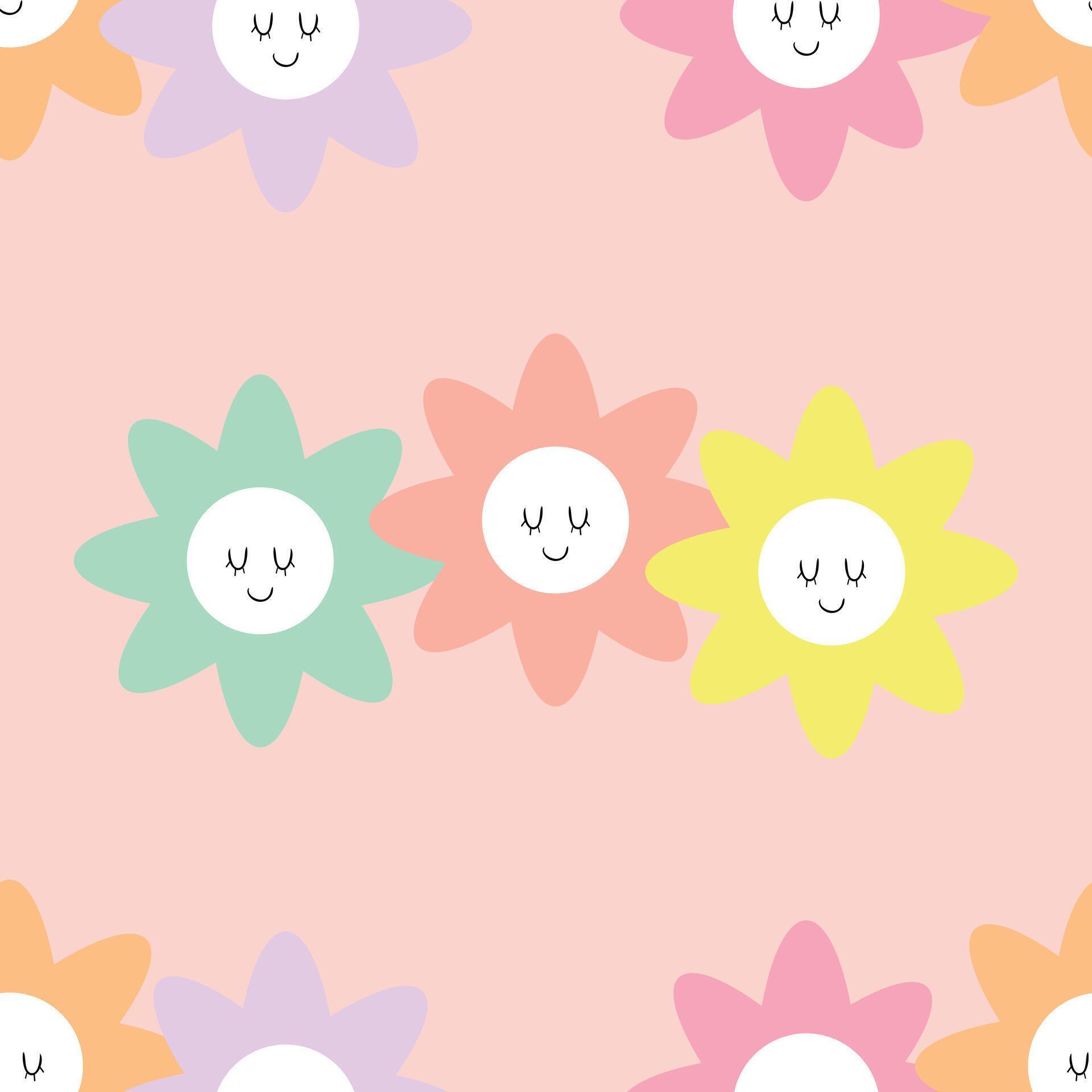 Seamless pattern with cute cartoon flowers, for fabric prints, textiles, gift wrapping paper. colorful vector for children, flat style Stock Free