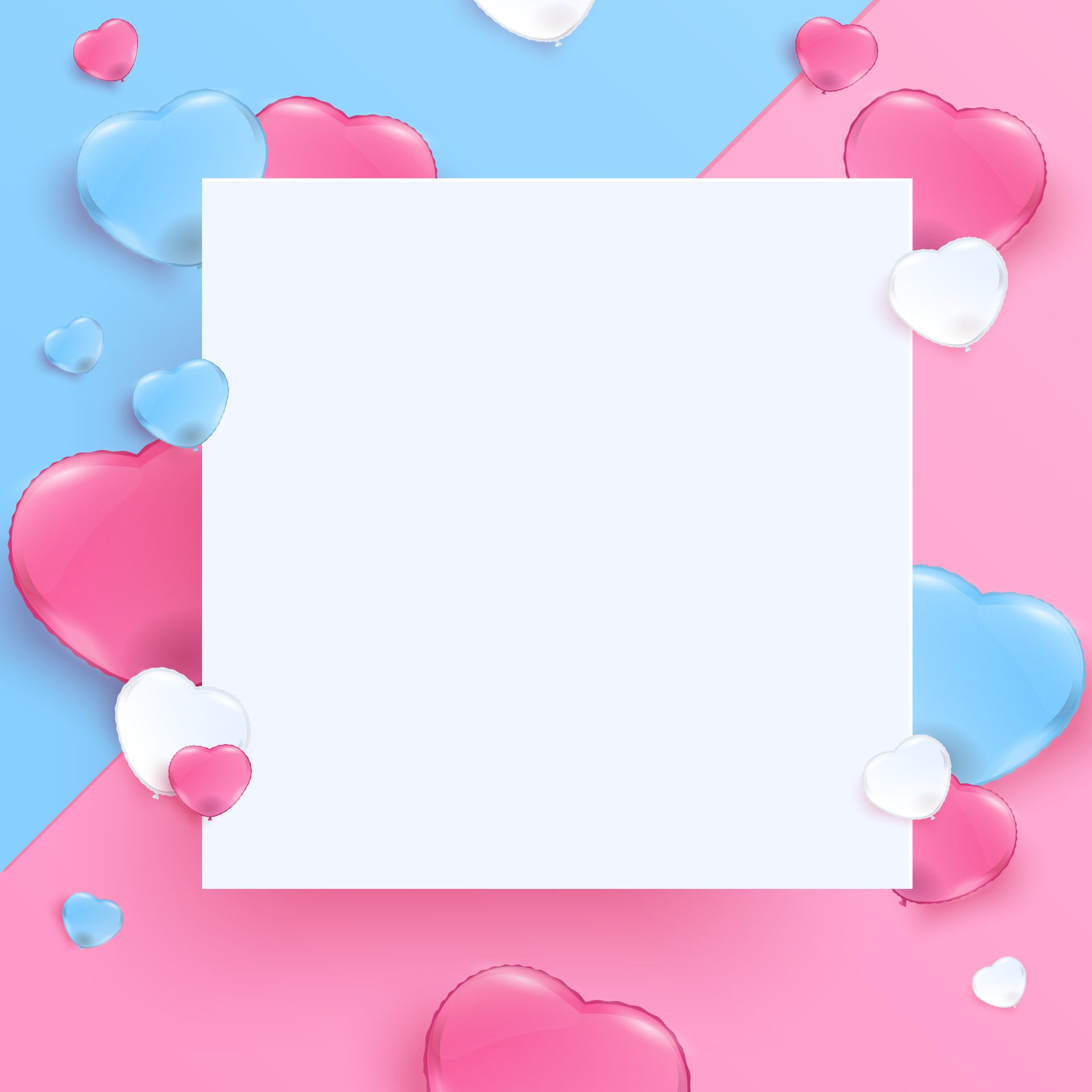 White banner and multi color heart balloon background Free Vector