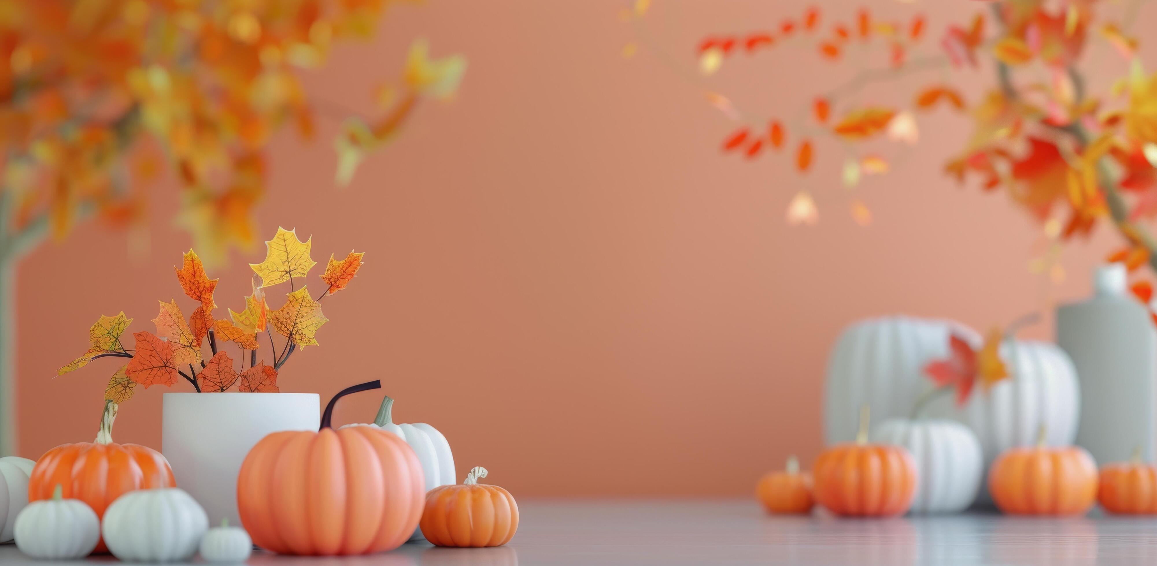 Autumn Decor With Pumpkins and Berries on a Light Background Stock Free