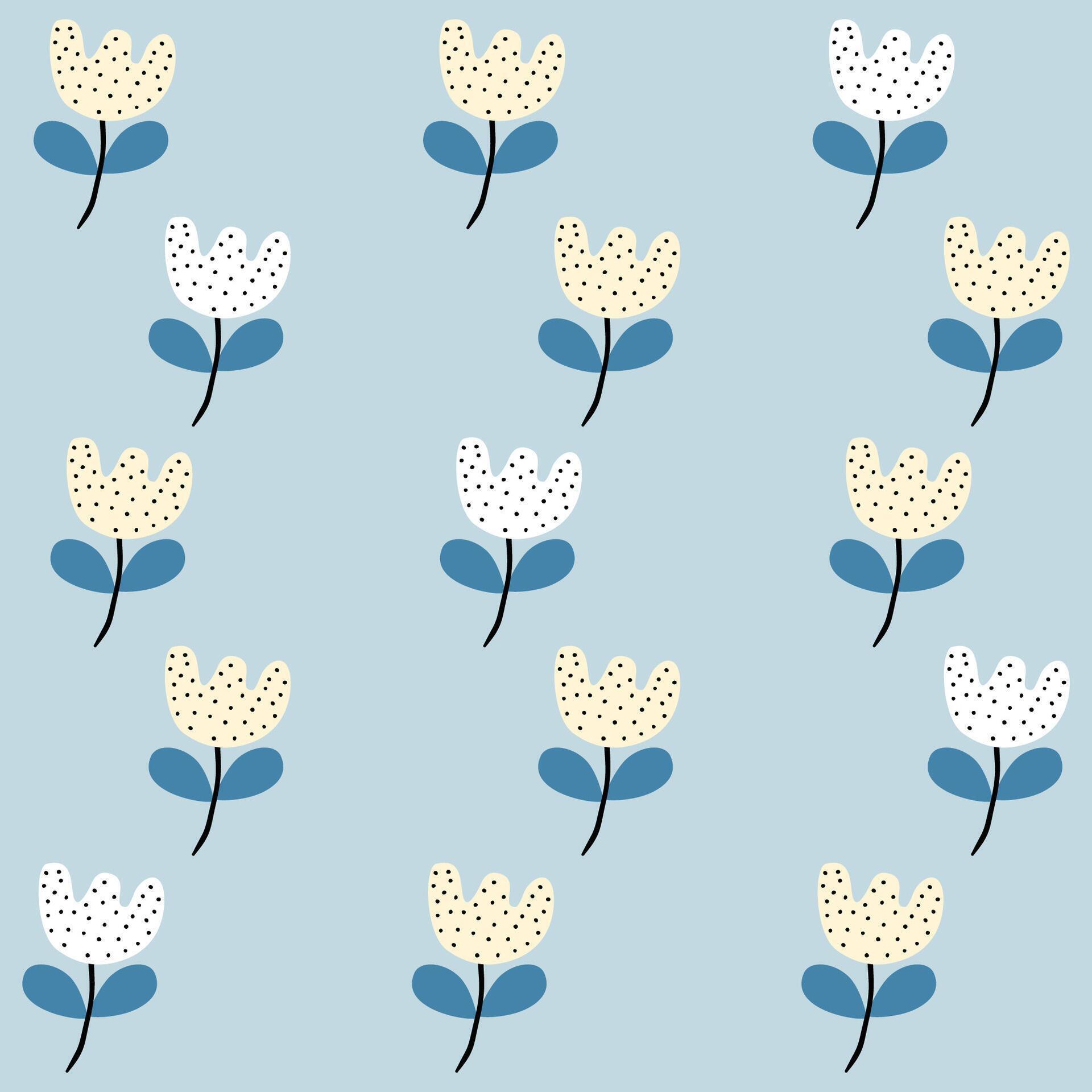 
									Hand drawn blooming simple flower bouquet decoration with grid background on blue textile, fabric, surface design, wrapping paper, wallpaper Stock Free