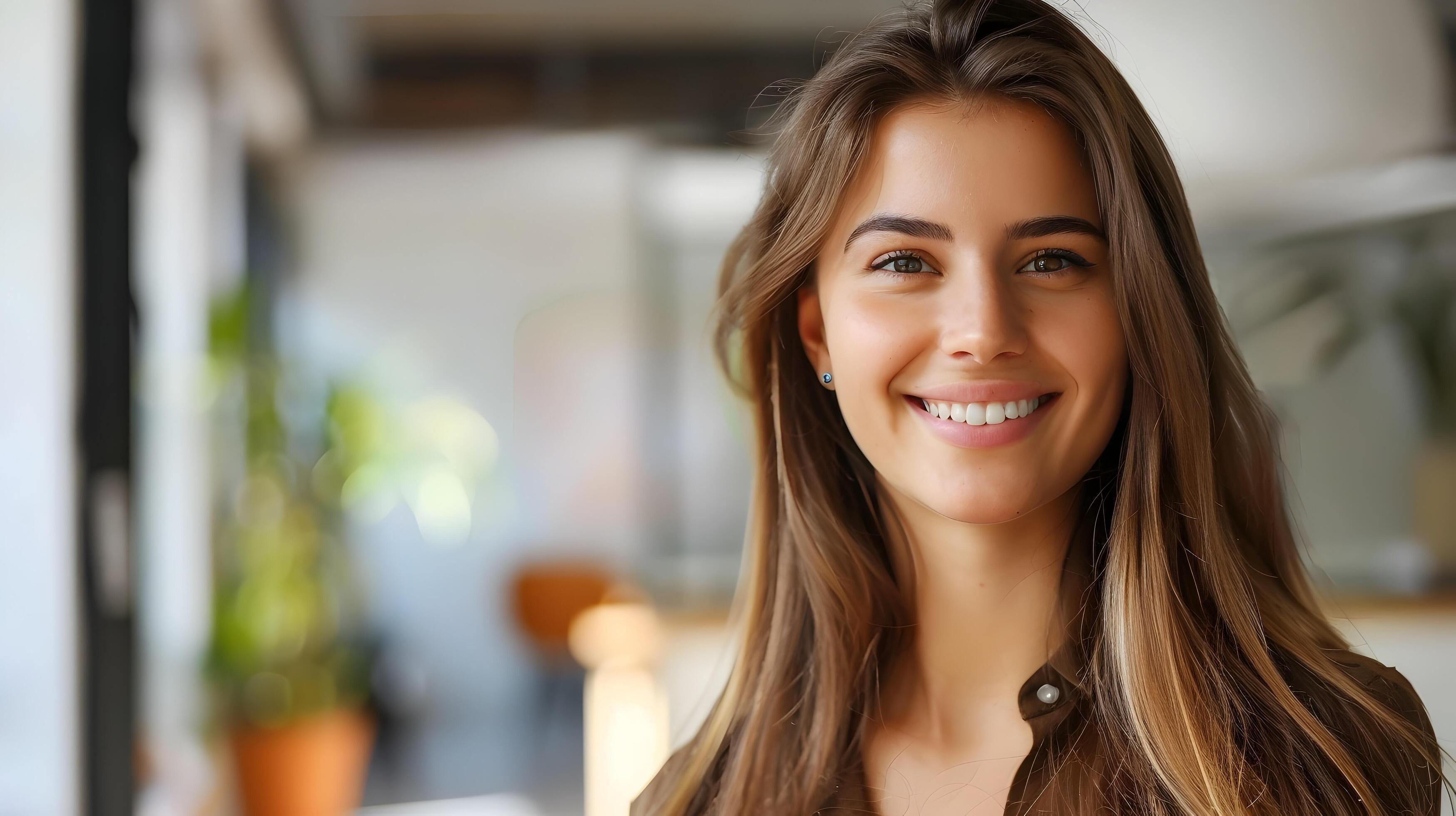 Cheerful Businesswoman Exuding Positive Workplace Energy Stock Free