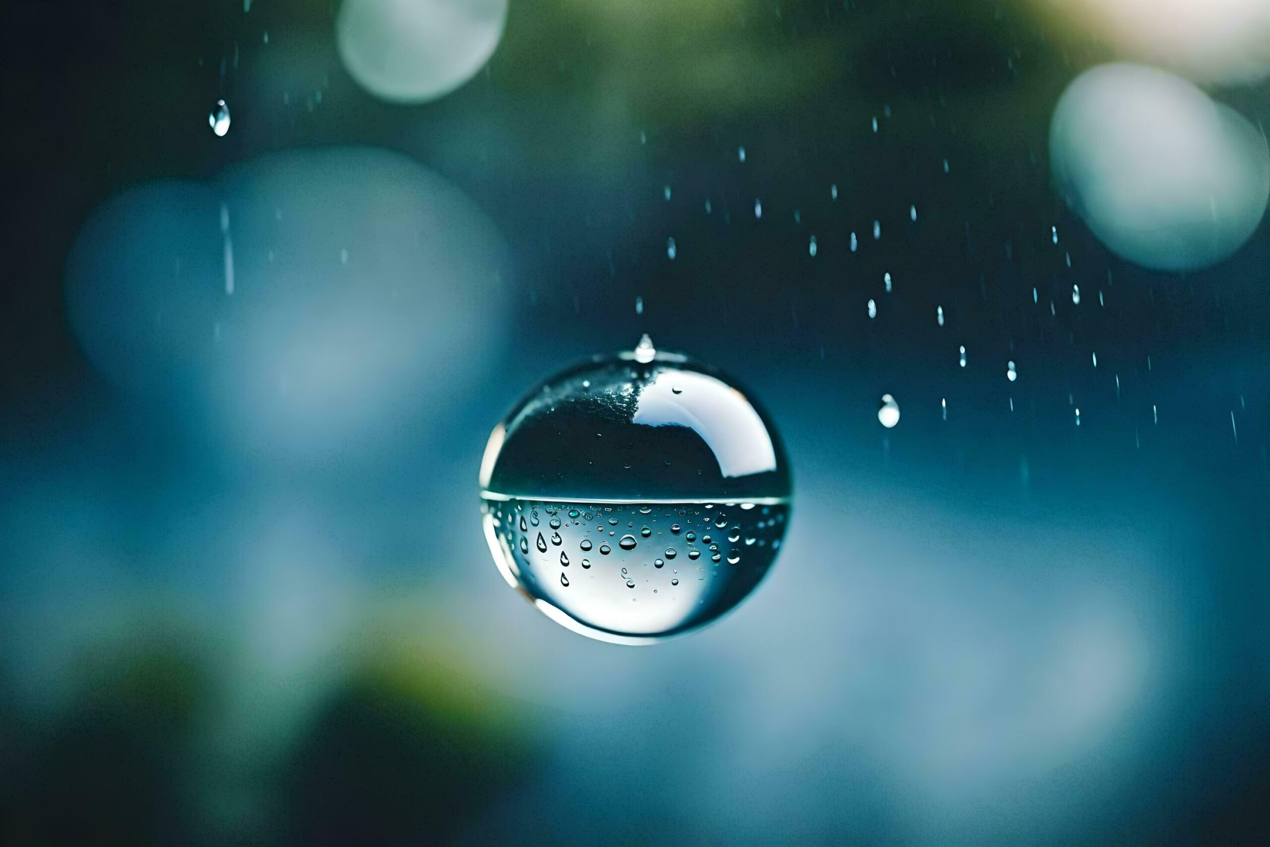 a drop of water is hanging from a raindrop Free Photo