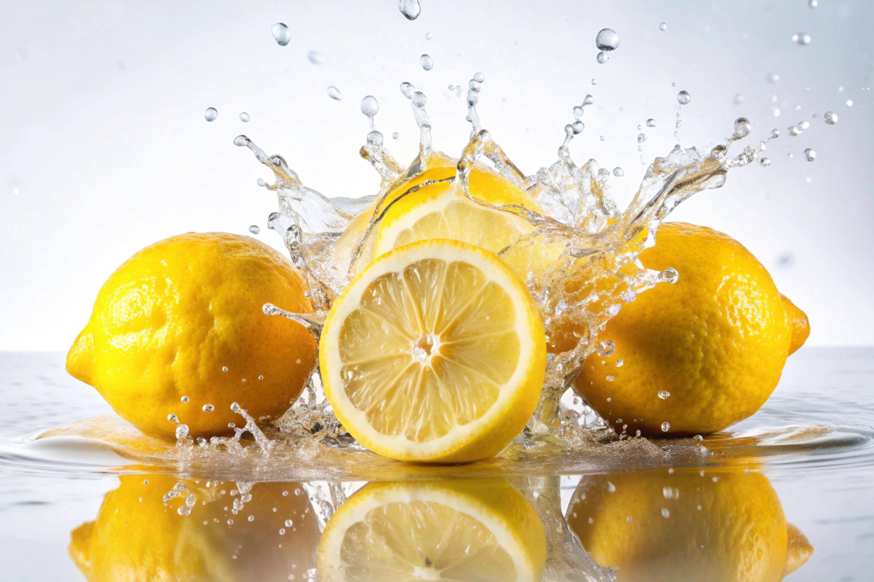 Lemon splashes on white background Stock Free