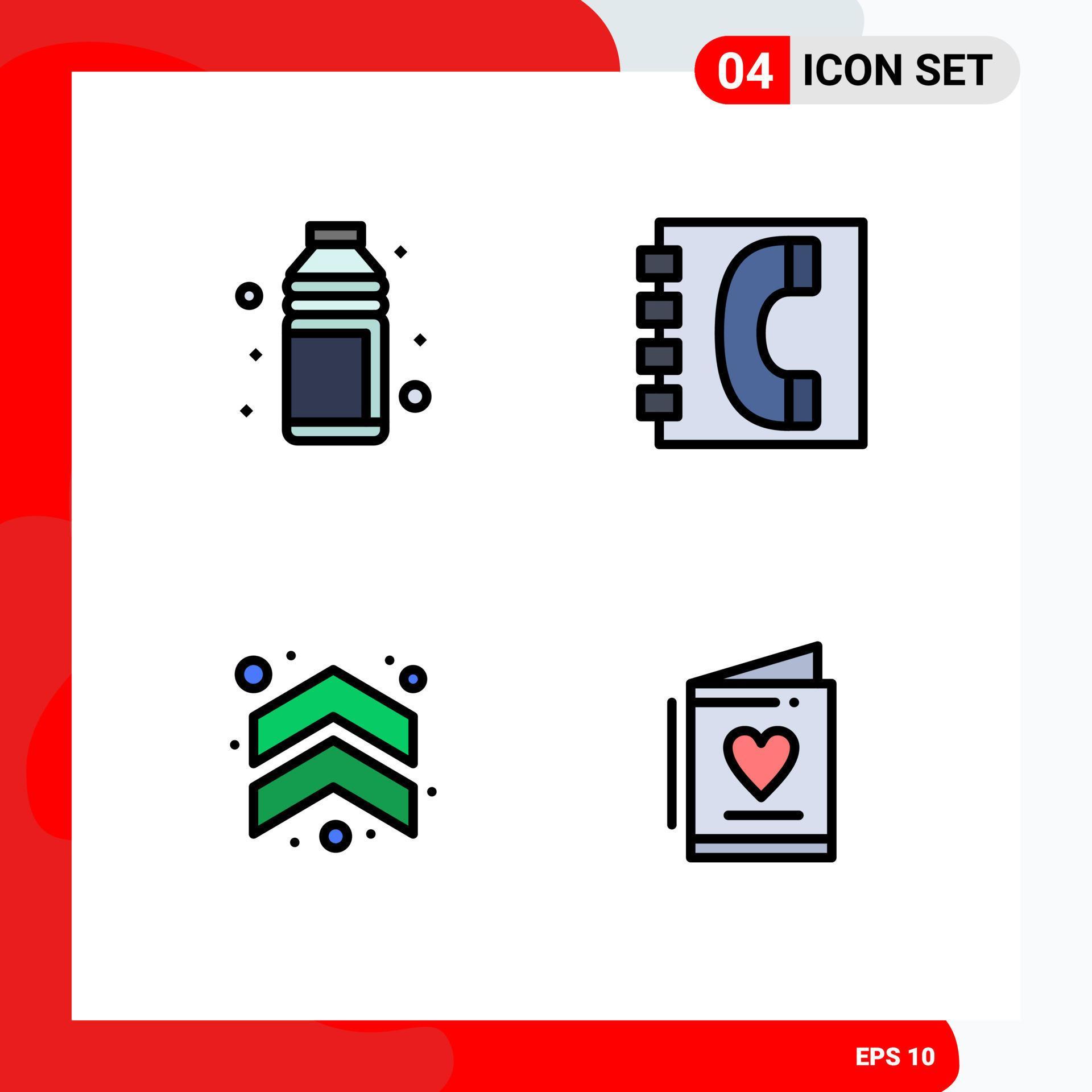 Universal Icon Symbols Group of 4 Modern Filledline Flat Colors of alcohol contacts shotglass book arrow Editable Vector Design Elements Stock Free