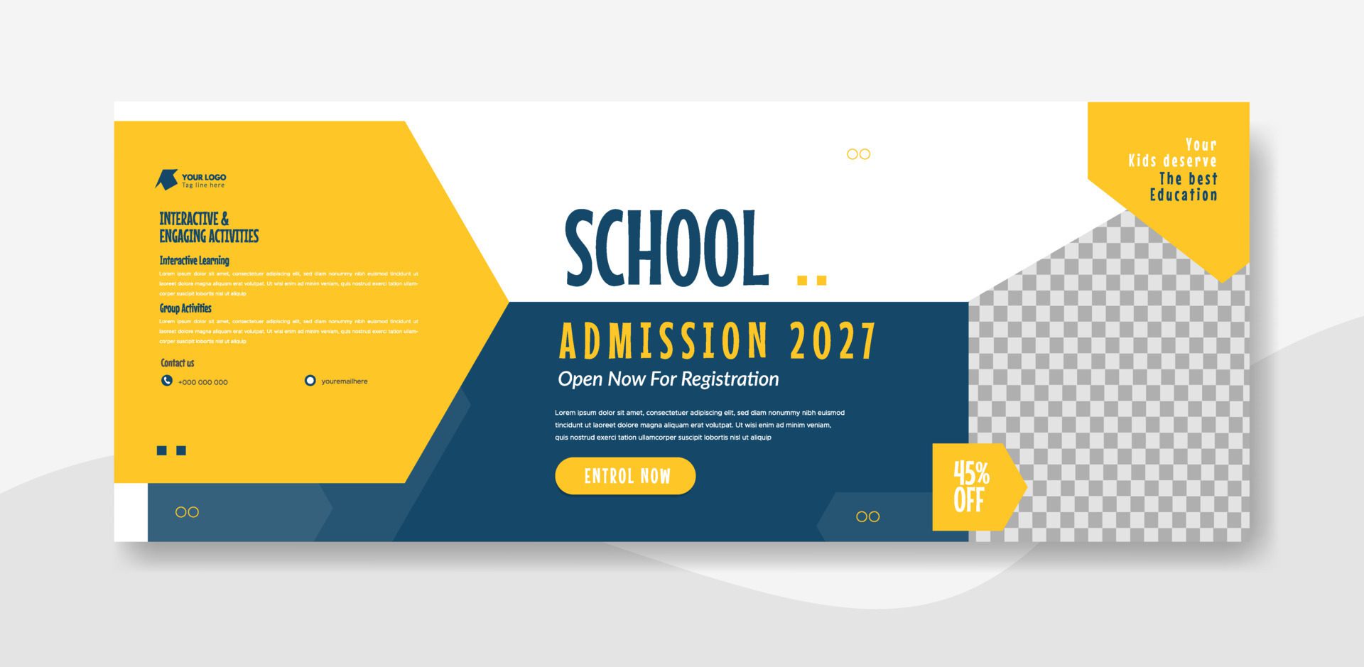 School admission web banner template design illustration Free Vector