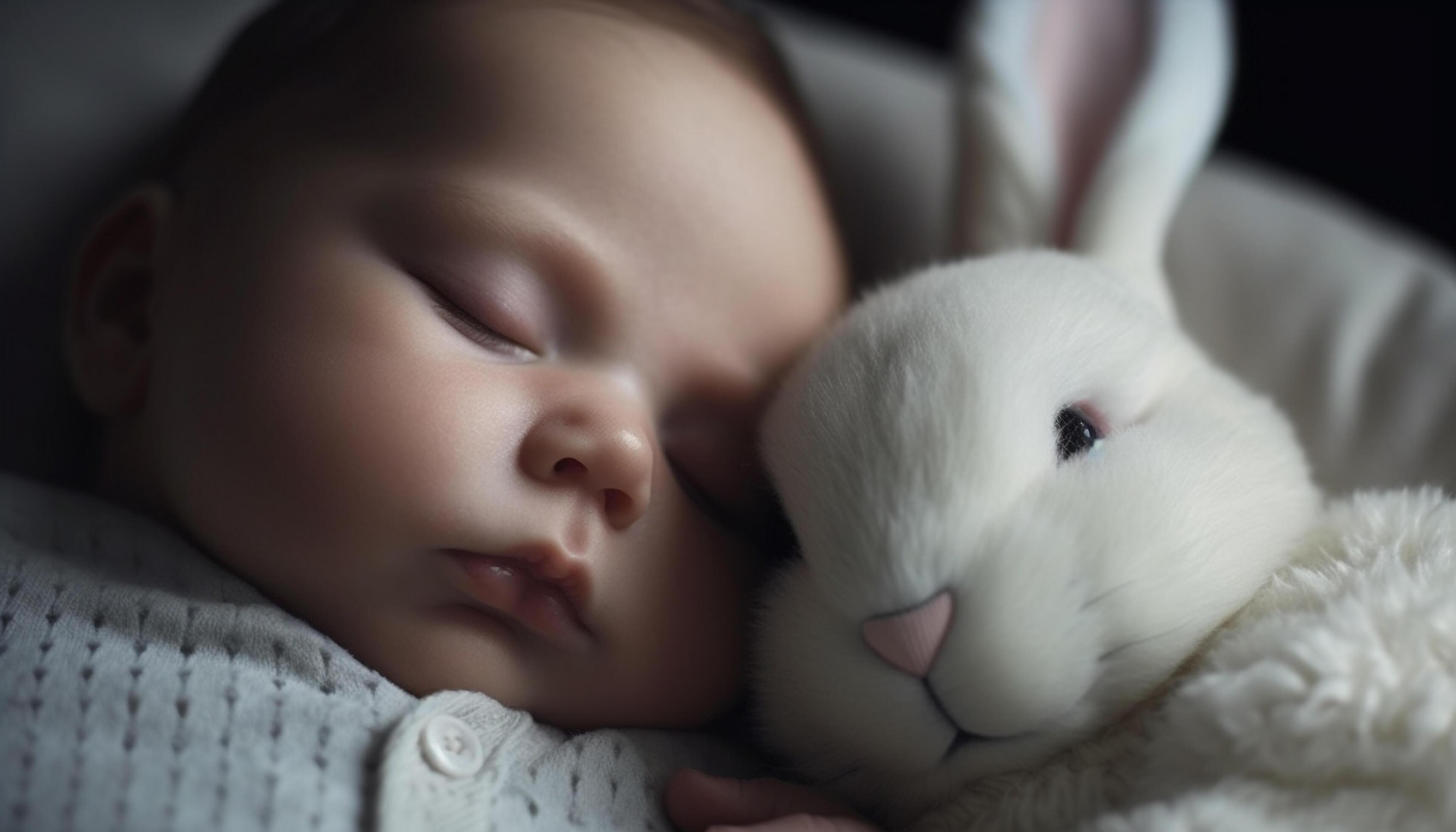 Sleeping baby rabbit brings love and innocence to family portrait generated by AI Stock Free