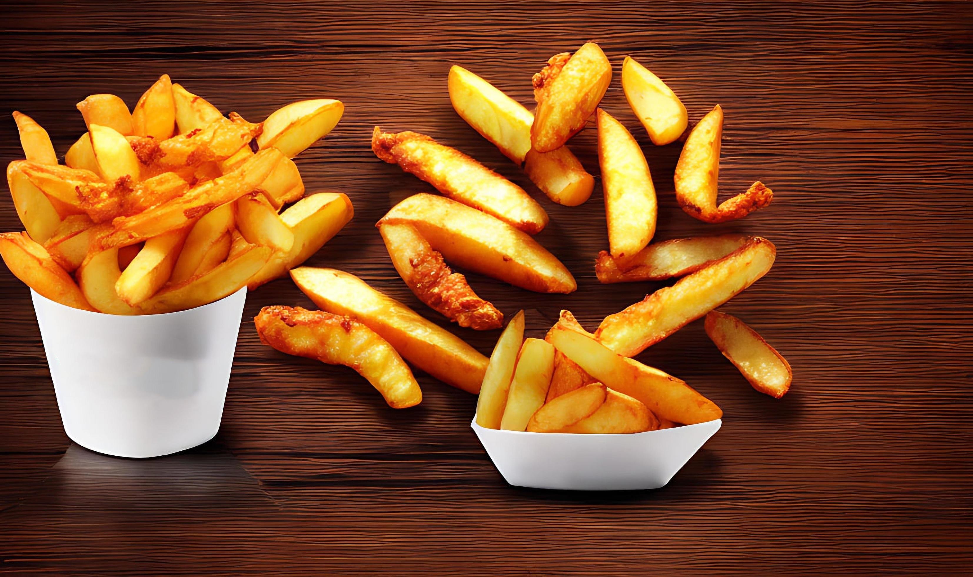 Delicious hot and crispy fried potatoes. Fast food and restaurant products. Stock Free