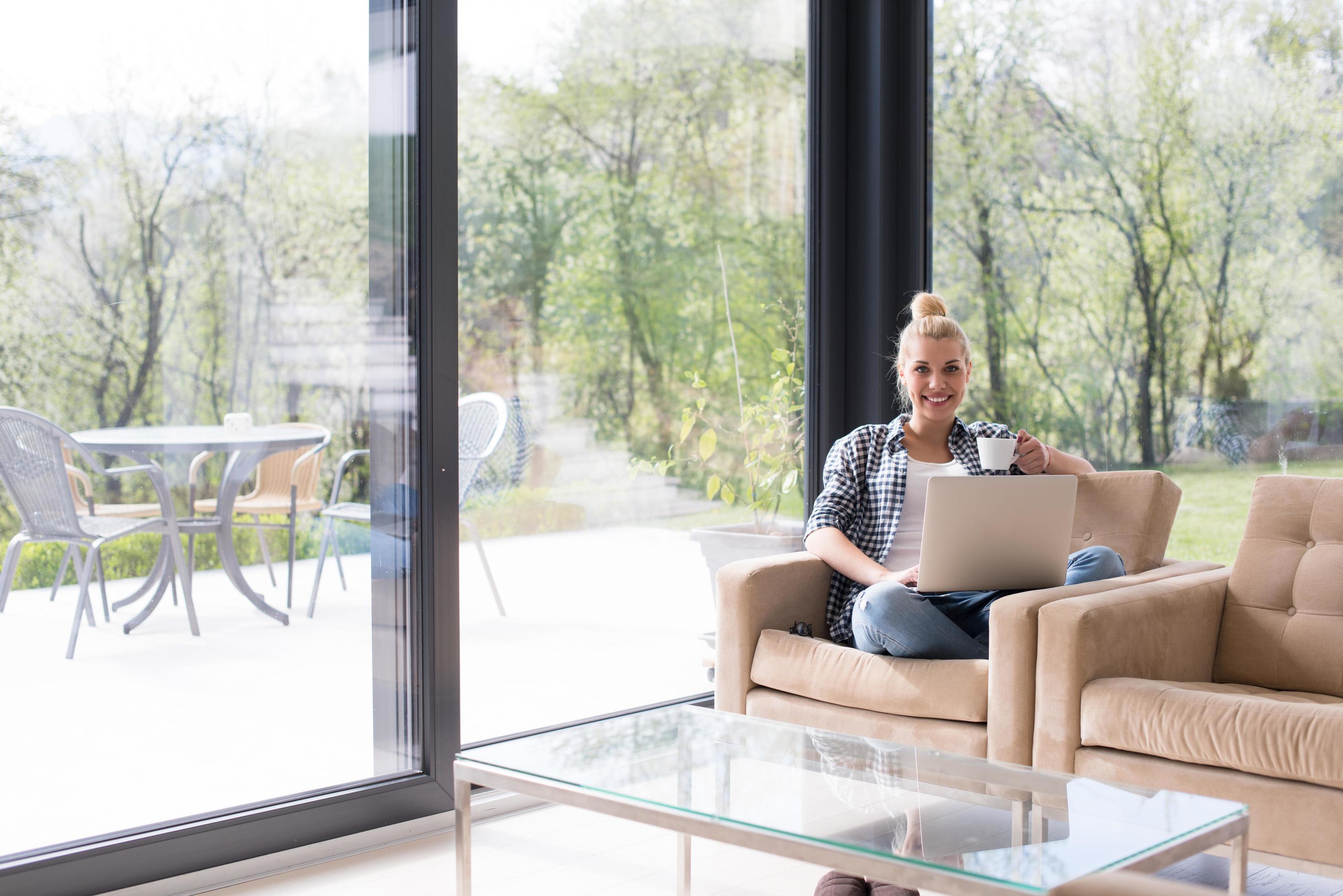 woman drinking coffee enjoying relaxing lifestyle Stock Free