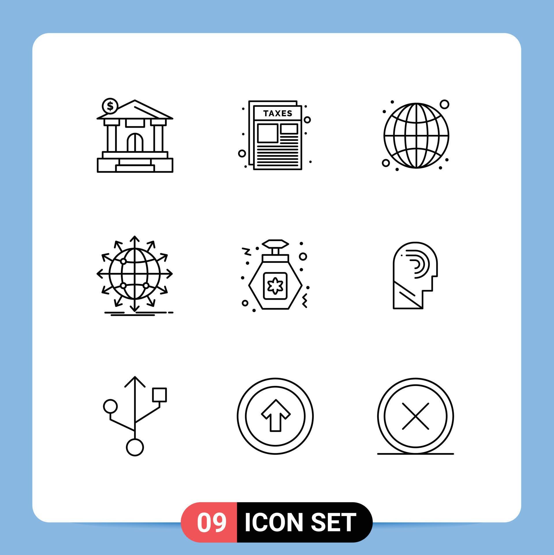 Group of 9 Outlines Signs and Symbols for perfume news globe arrow globe Editable Vector Design Elements Stock Free and Free SVG