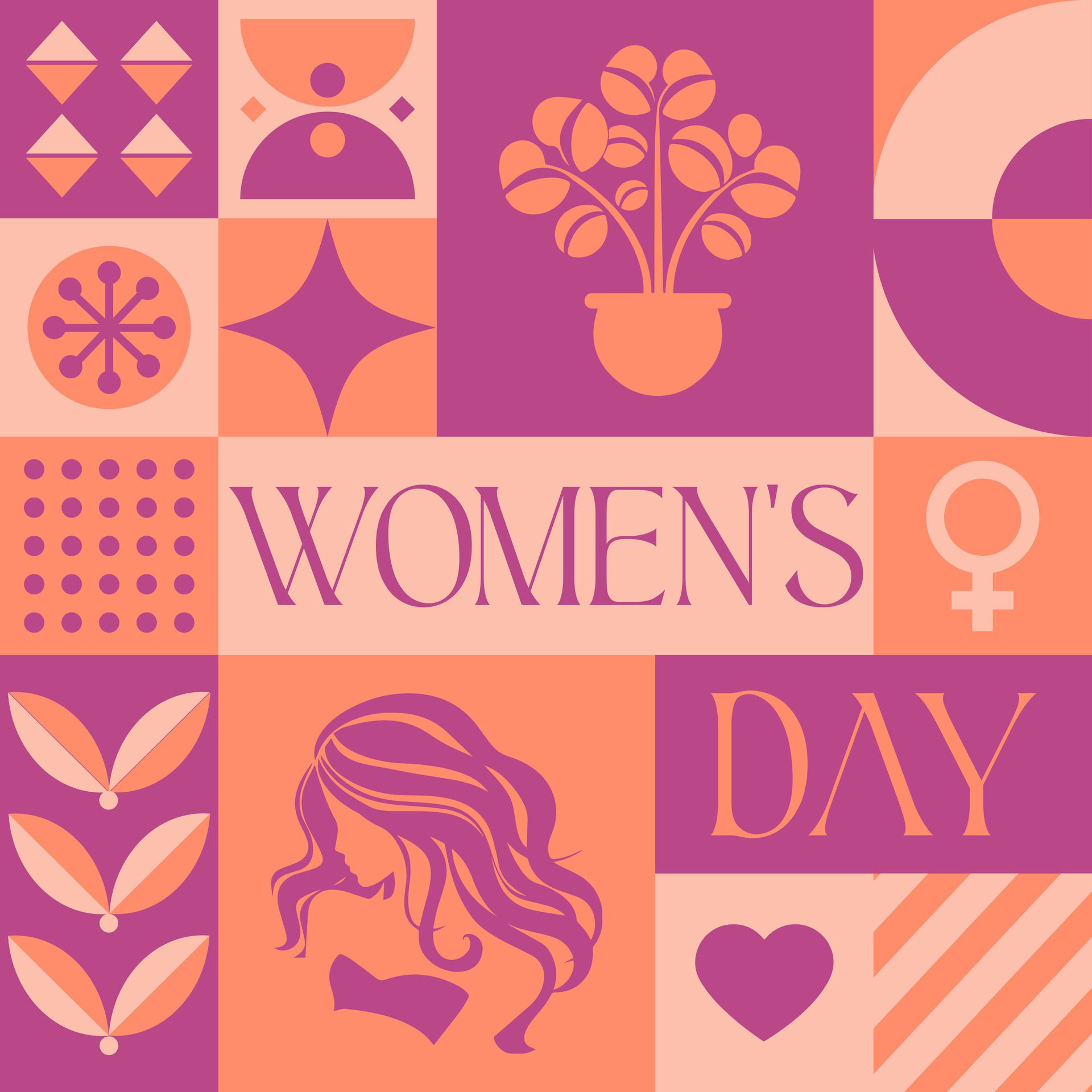 International Women’s Day seamless pattern in scandinavian style postcard with Retro clean concept design Free Vector