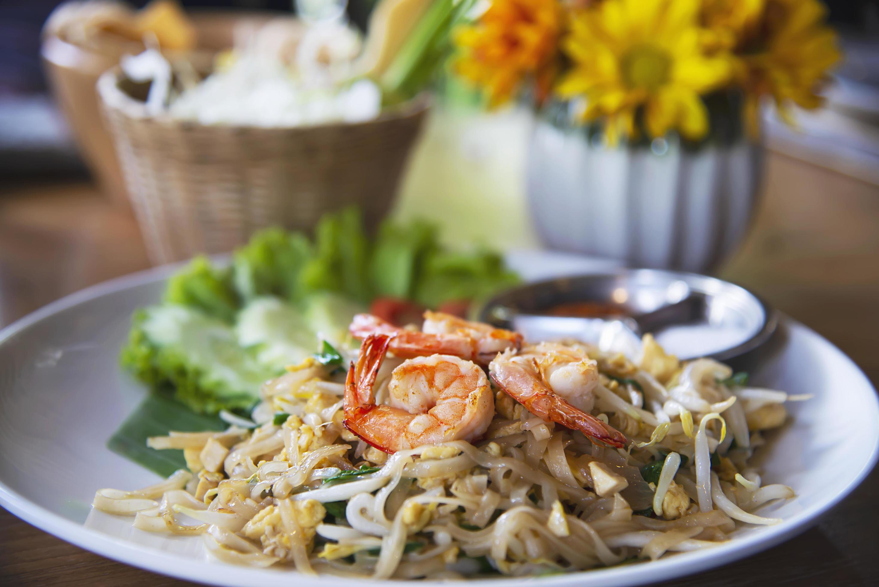 Thai fried noodle with shrimp named Pad Thai – Thai famous food recipe Stock Free