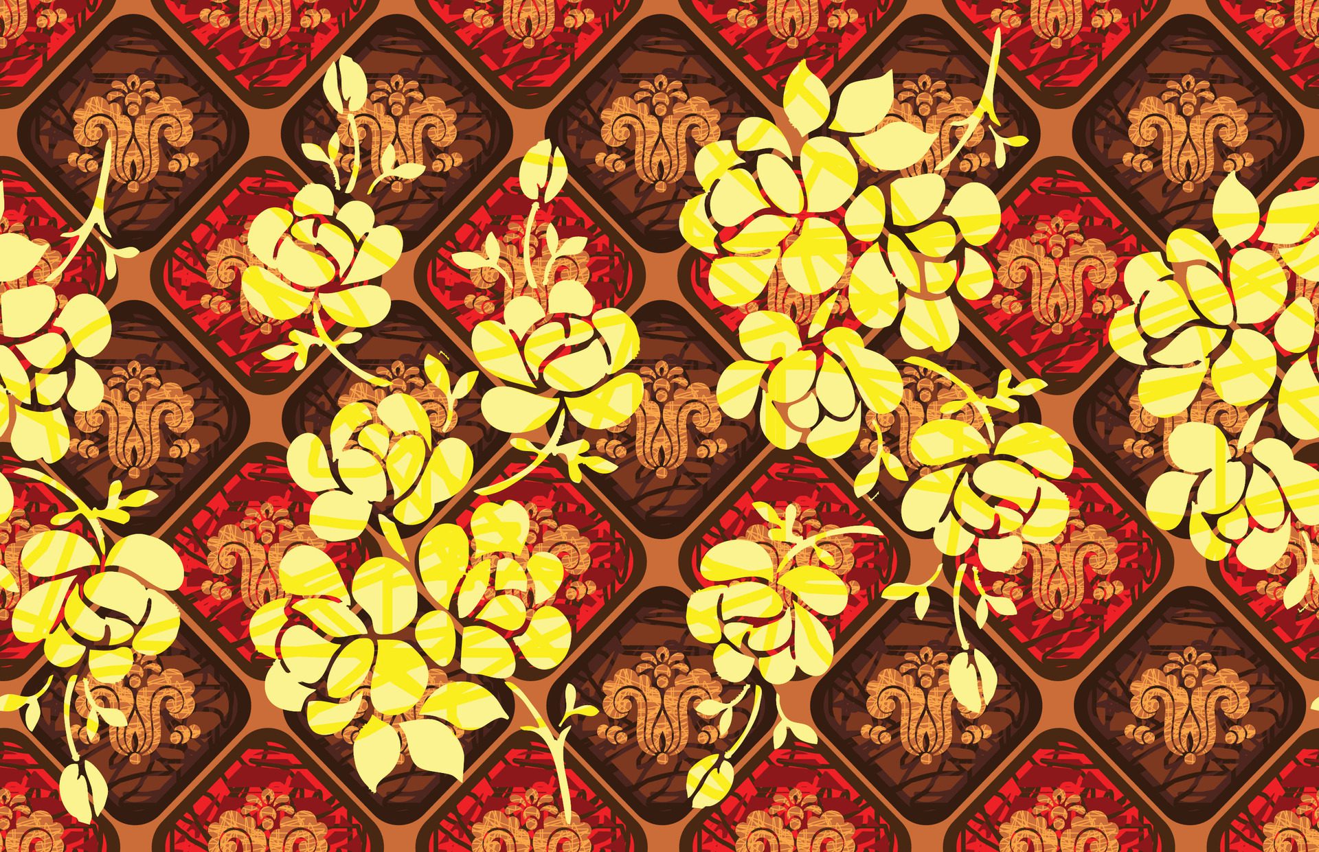 Indonesian batik motifs with very distinctive plant patterns Free Vector