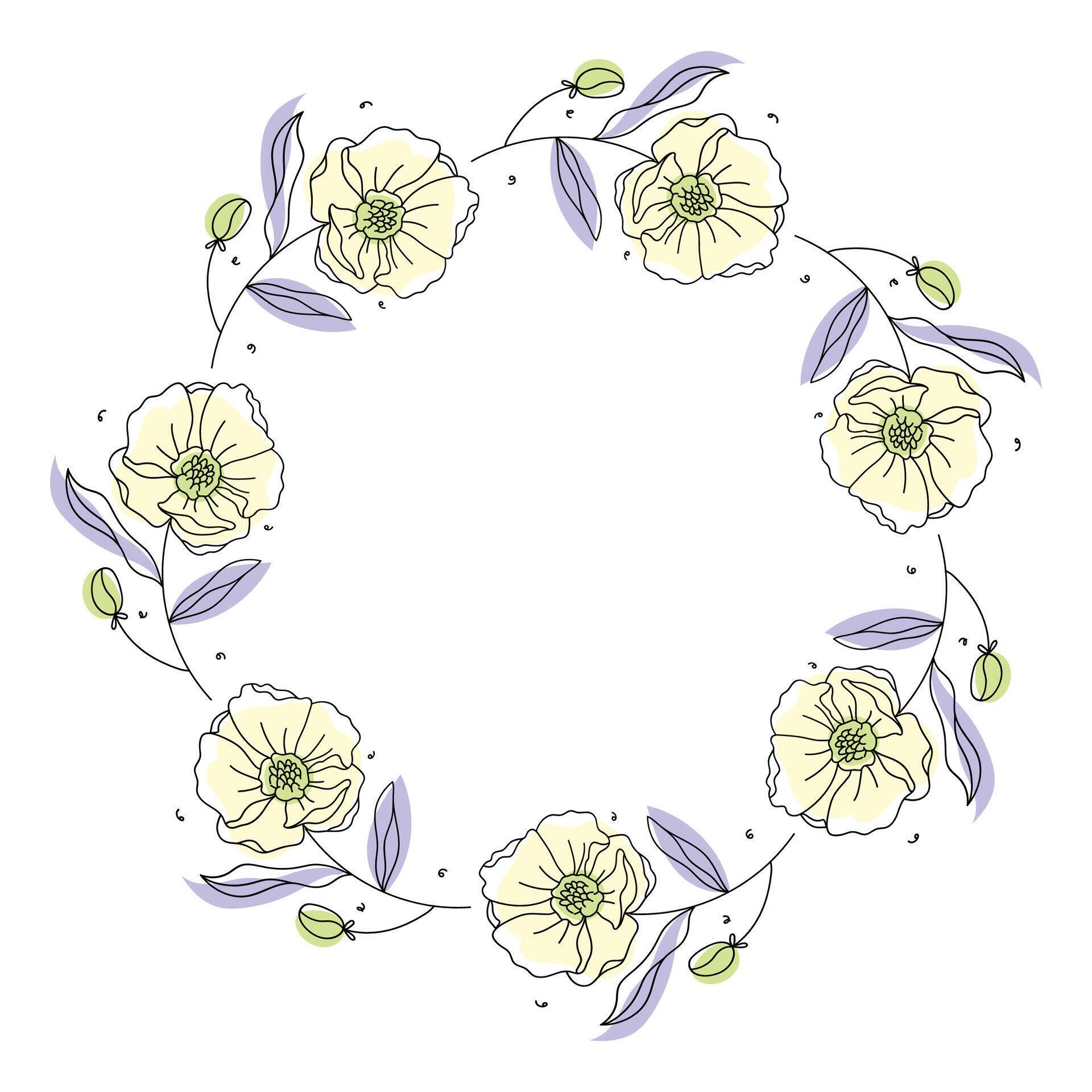 Hand drawn flowers wreath frame on white background Stock Free