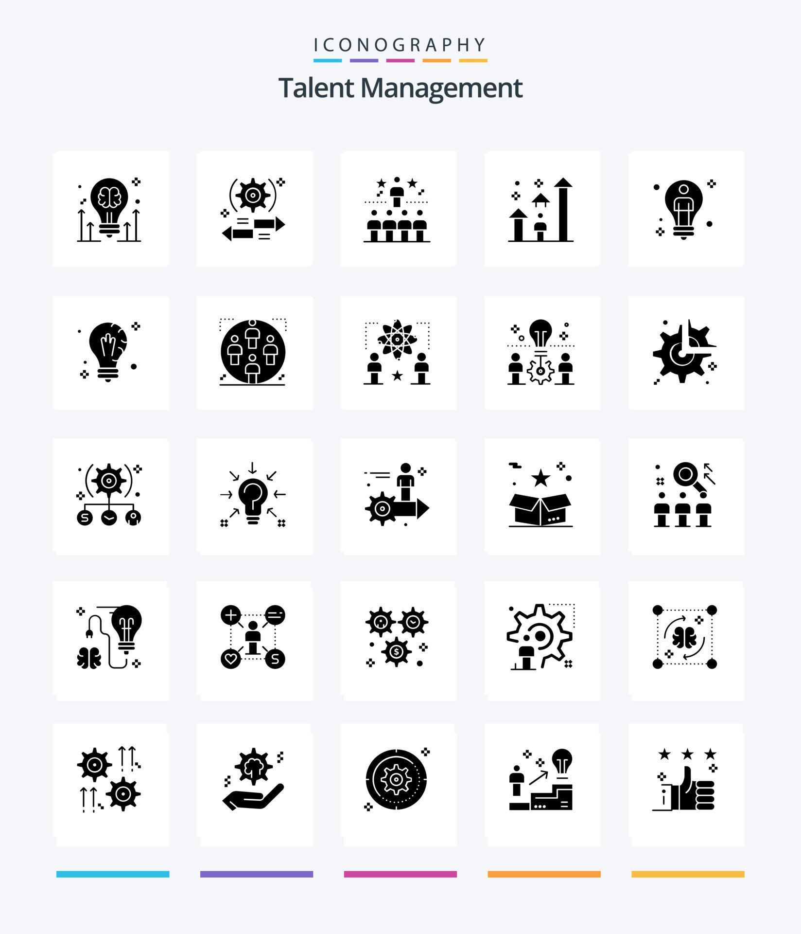 Creative Talent Management 25 Glyph Solid Black icon pack Such As arrow. man. left. bright. star Stock Free