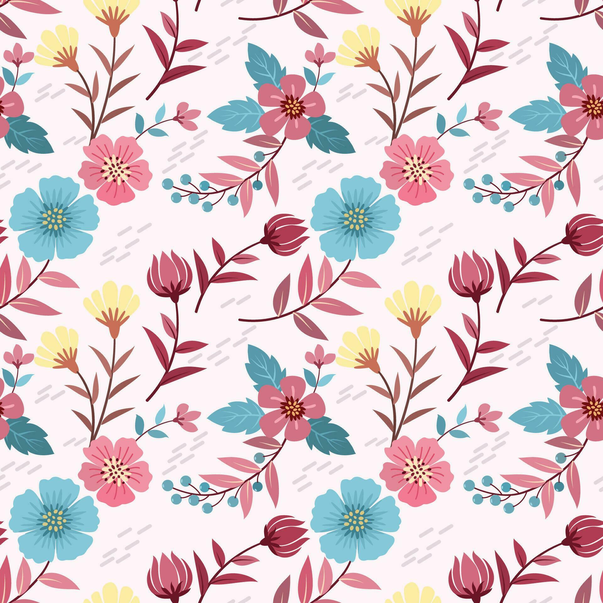 Beautiful flowers and leaf seamless pattern for fabric textile wallpaper. Stock Free