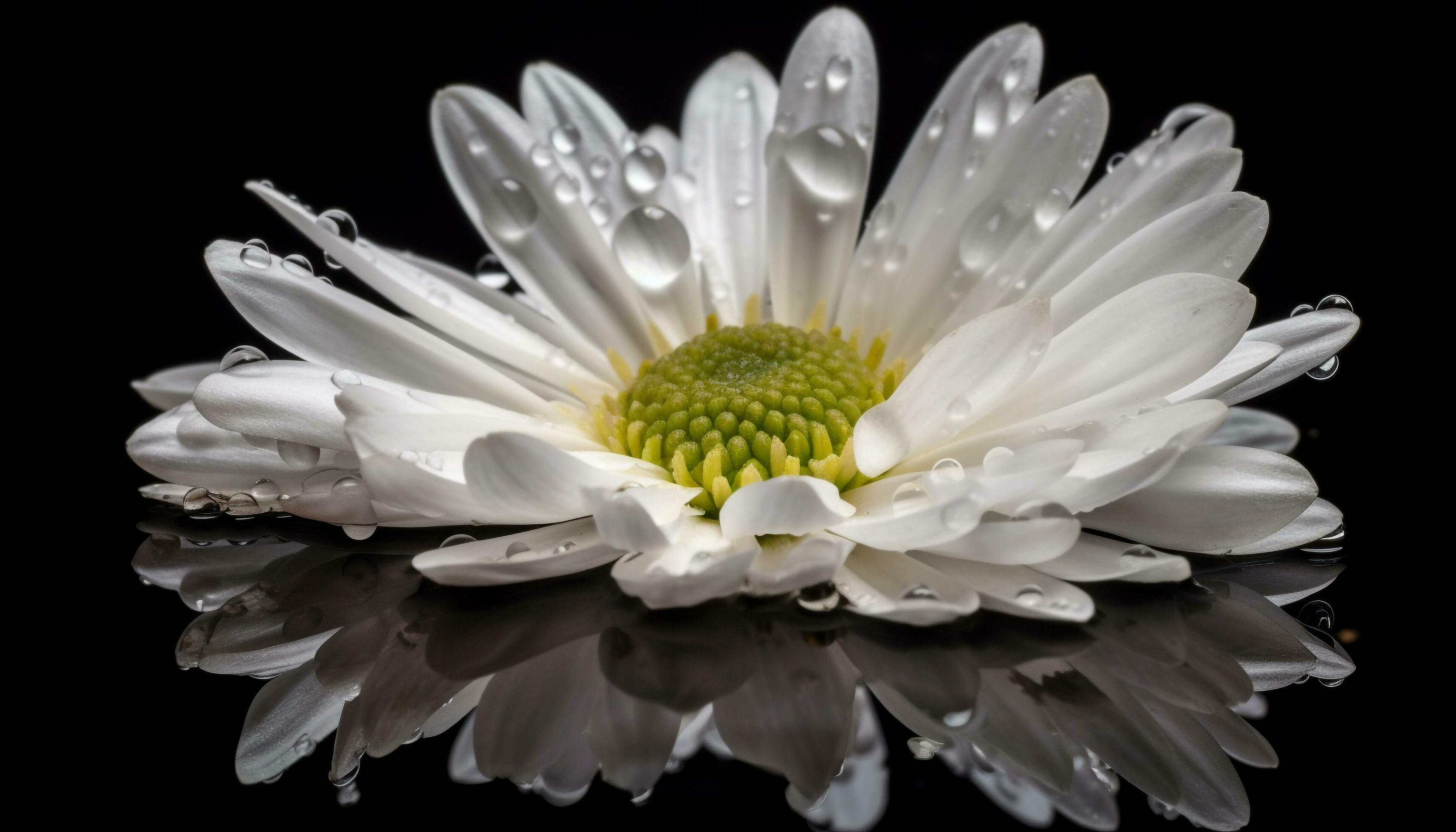 Beauty in nature single flower yellow petal reflects on black water generated by AI Stock Free