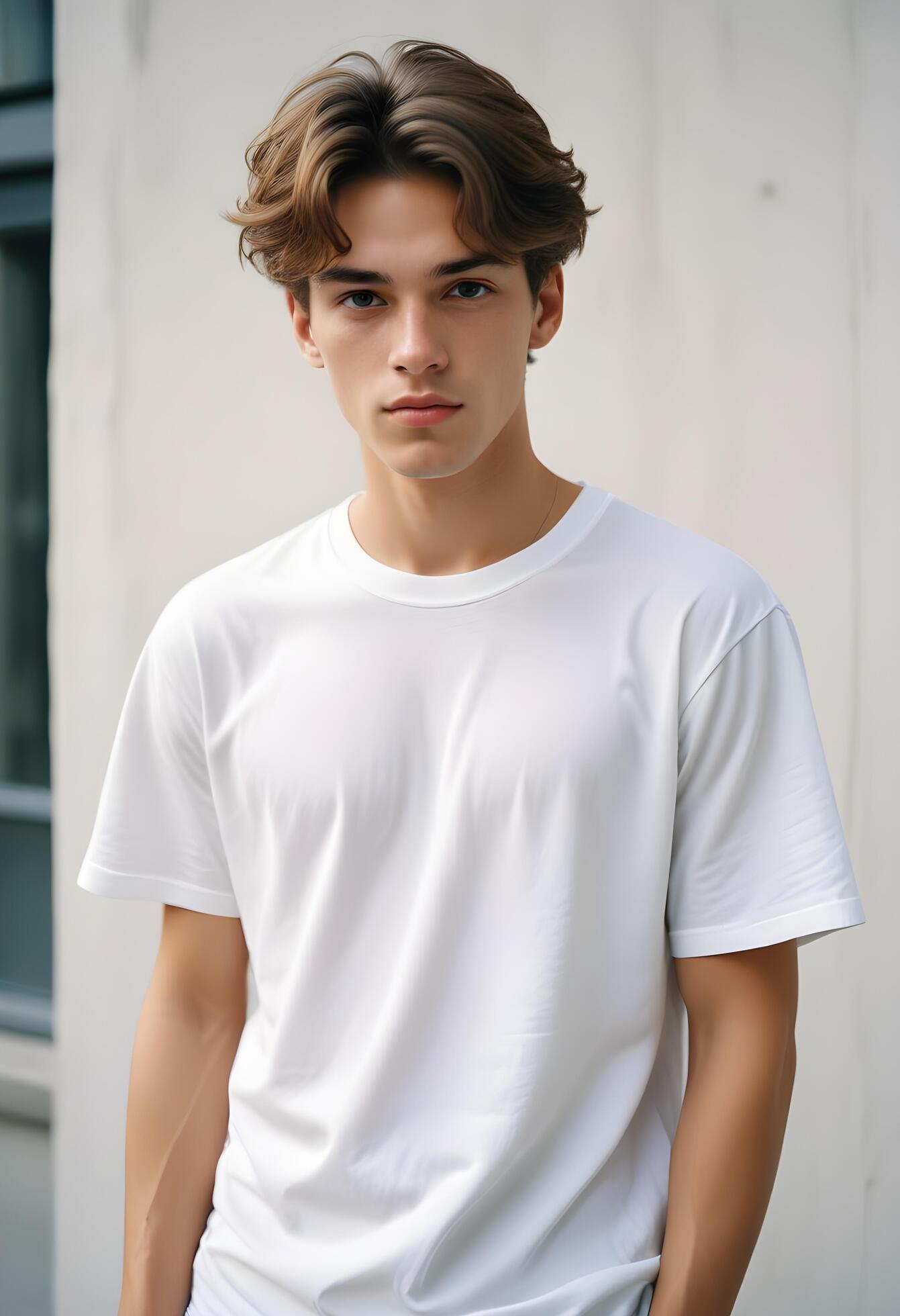 Portrait of a handsome young man in white t-shirt Stock Free