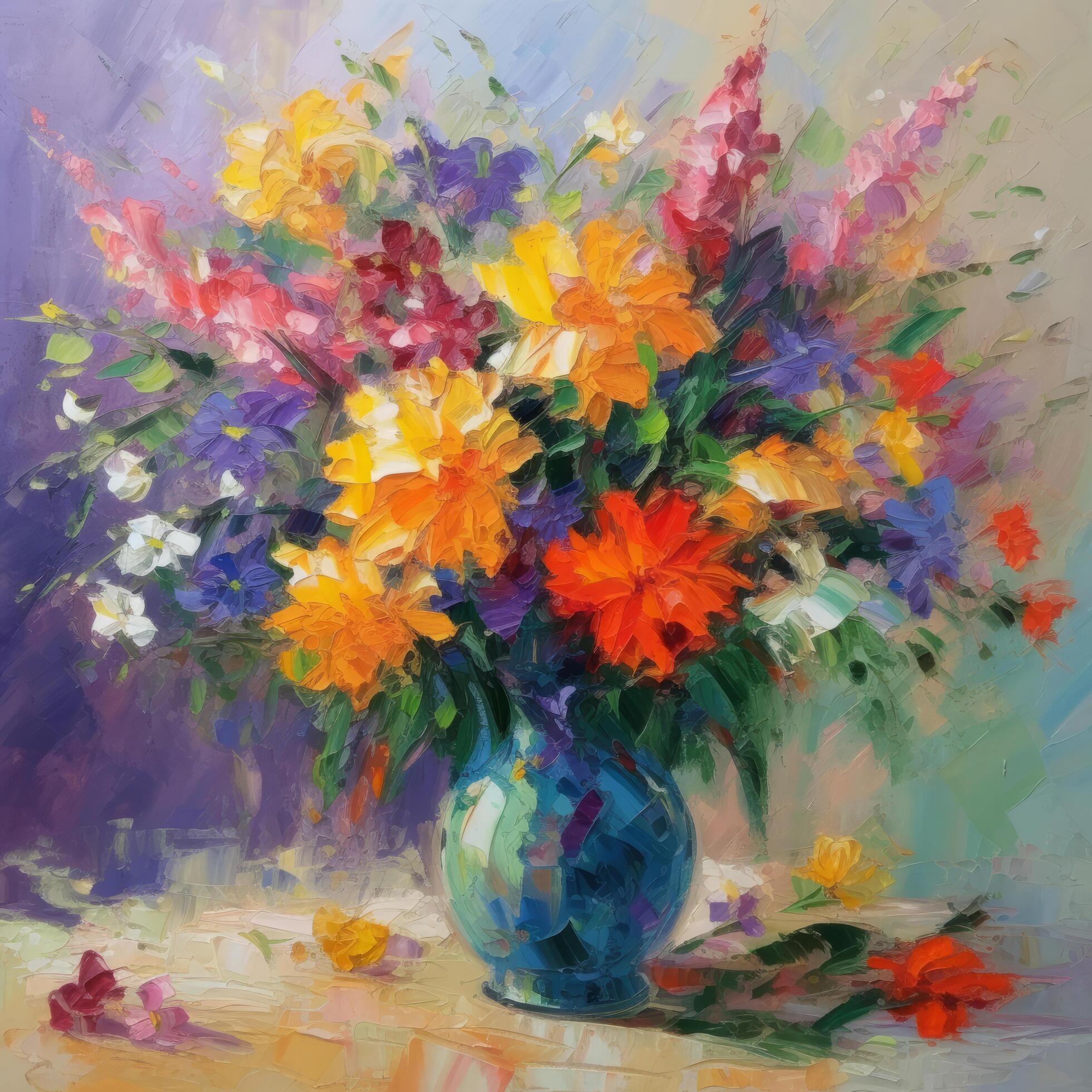 Impressionist painting flower bouquet. Illustration Stock Free