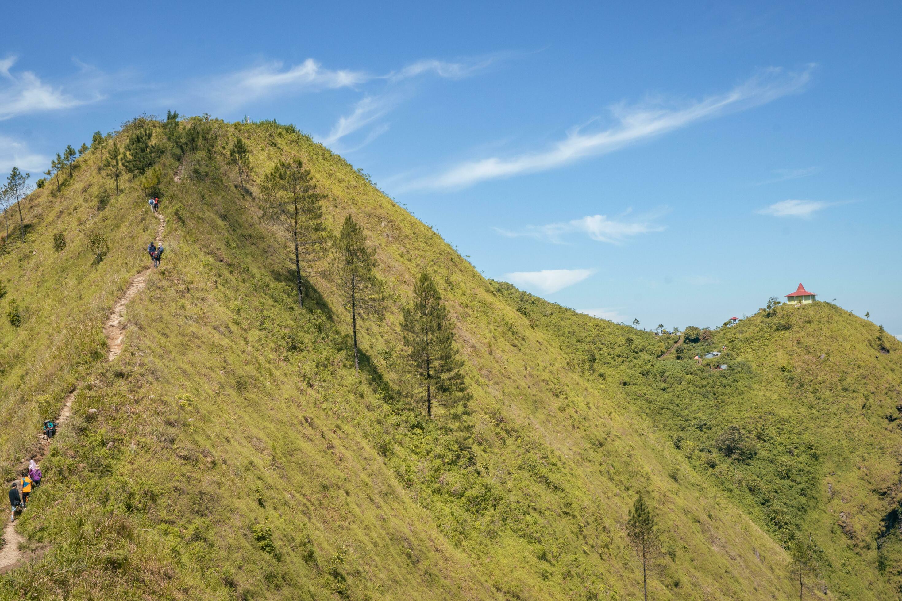 Landscape mountain when morning time sunlight summer vibes. The photo is suitable to use for adventure content media, nature poster and forest background. Stock Free