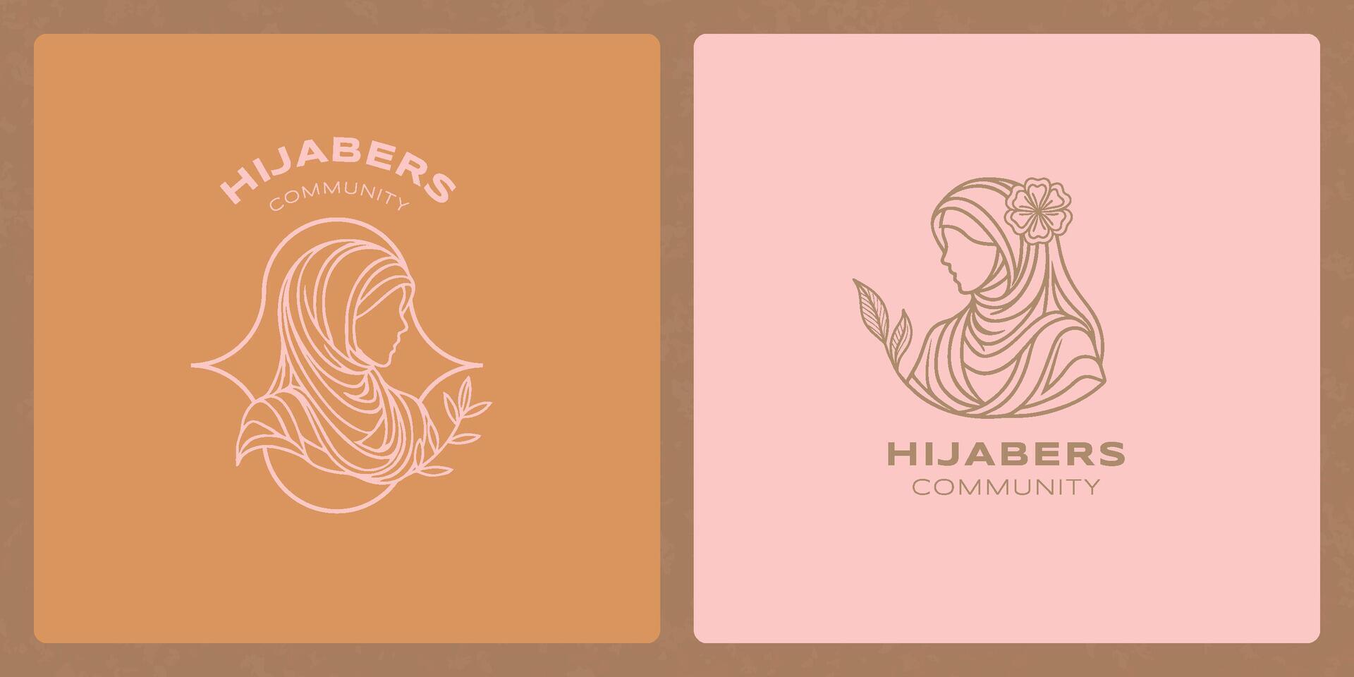 Hijab beauty with simple flower hand-drawn line art logo Stock Free