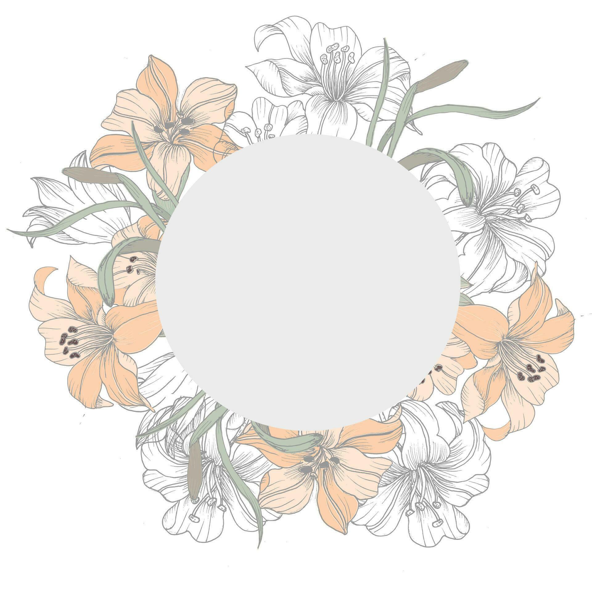 Hand Drawn Soft Lily Flower Wreath Stock Free and Free SVG