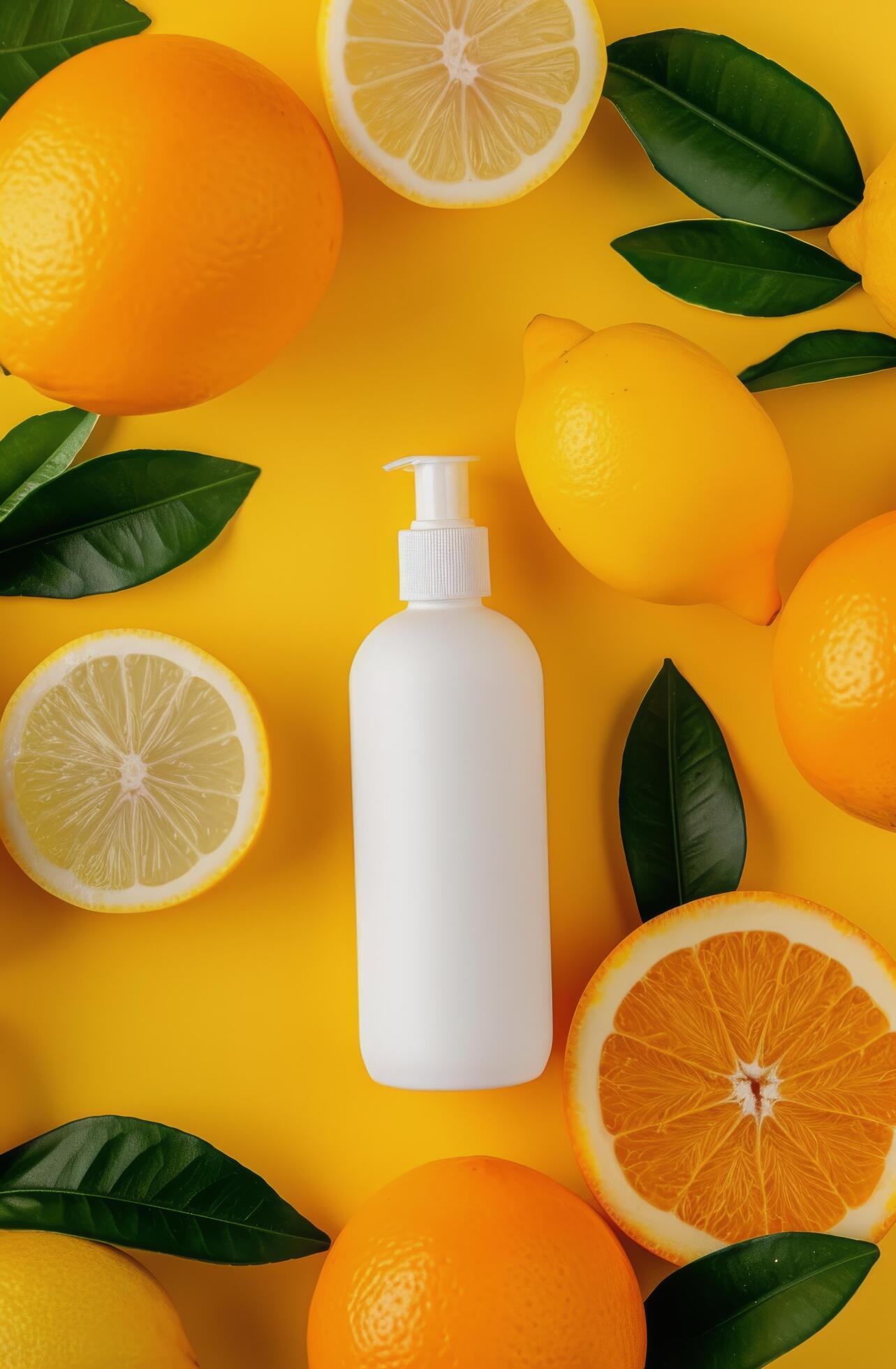 Citrus-Themed Product On Yellow Background Stock Free