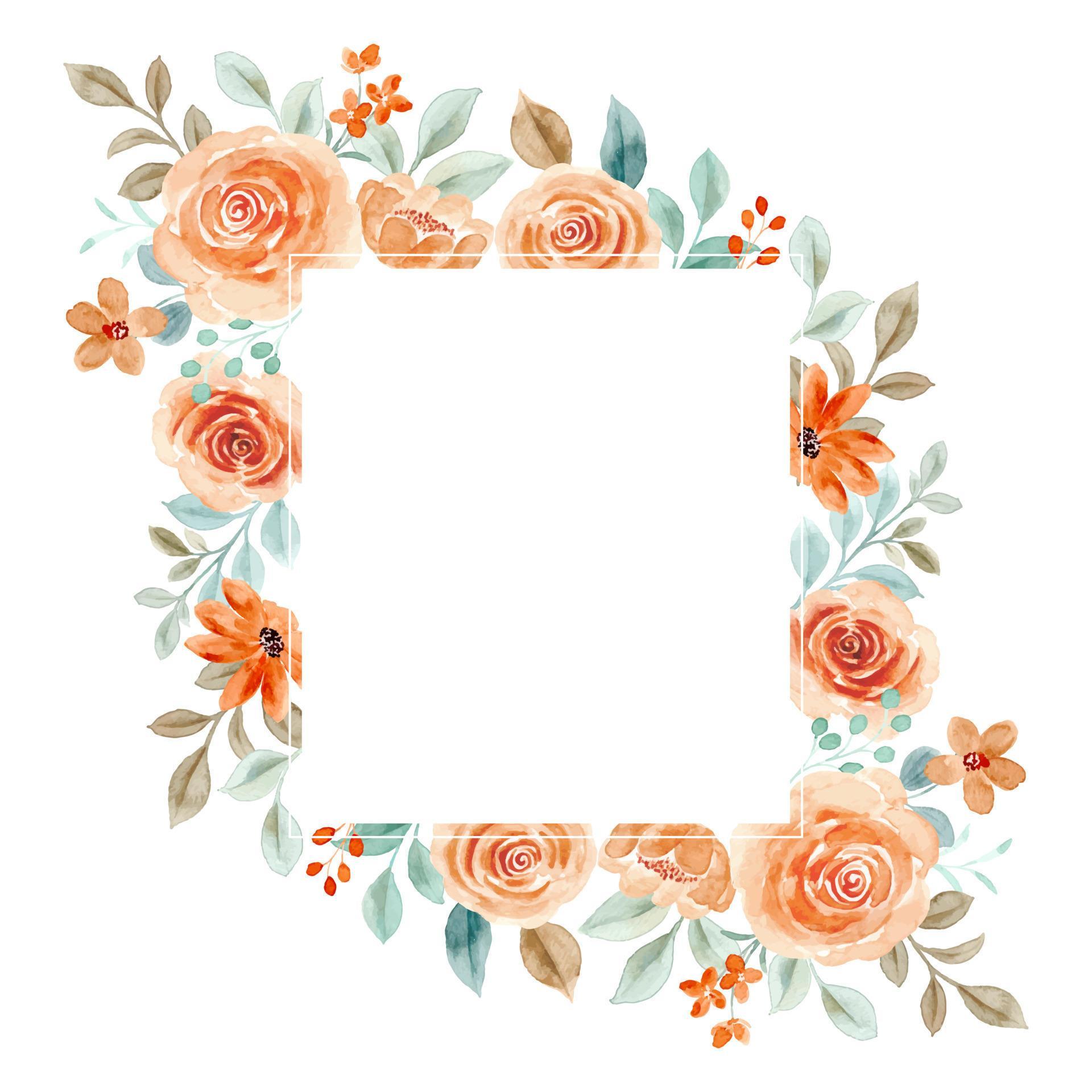 Watercolor rose flower frame for wedding, birthday, card, background, invitation, wallpaper, sticker, decoration etc. Stock Free
