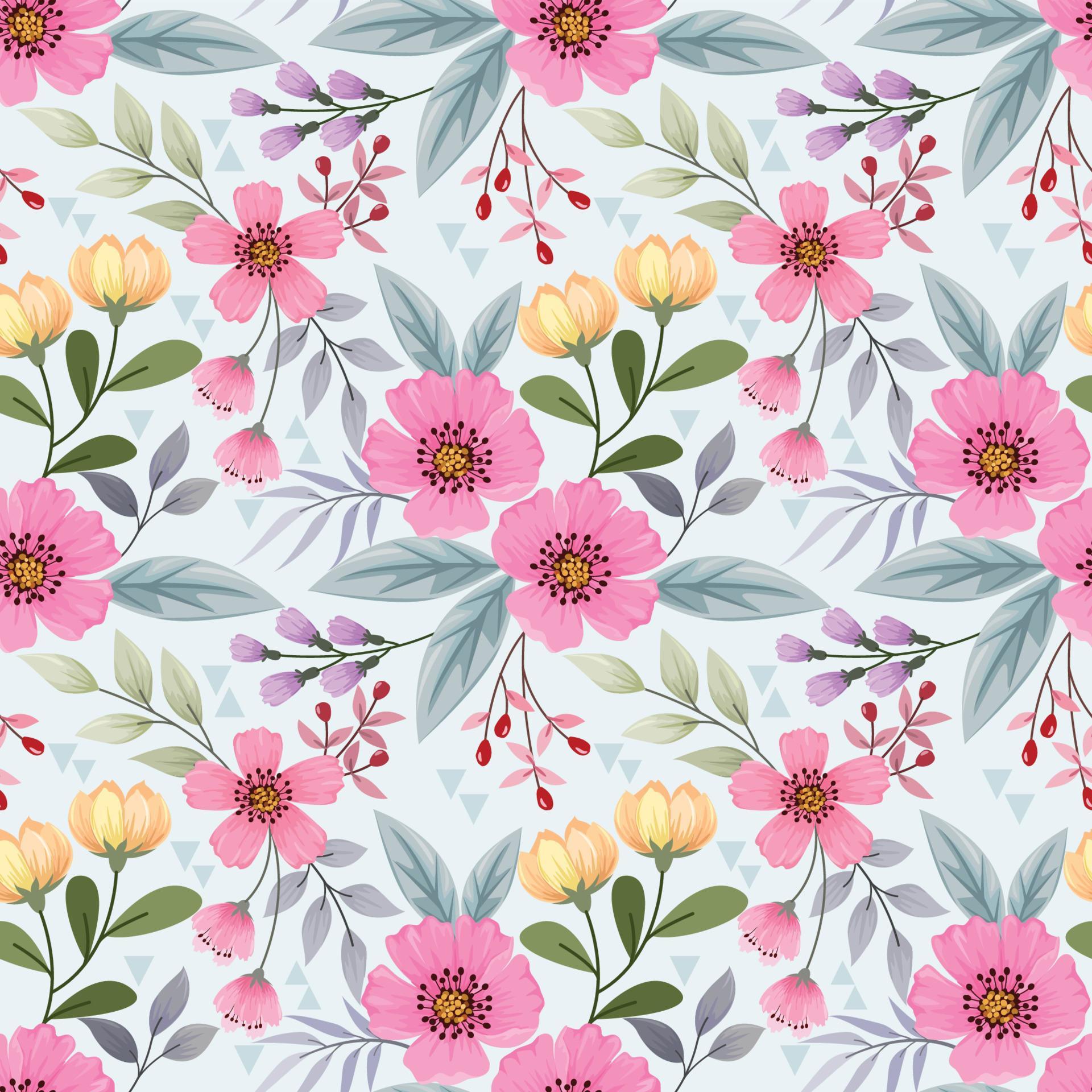 Colorful hand draw flowers seamless pattern. Stock Free