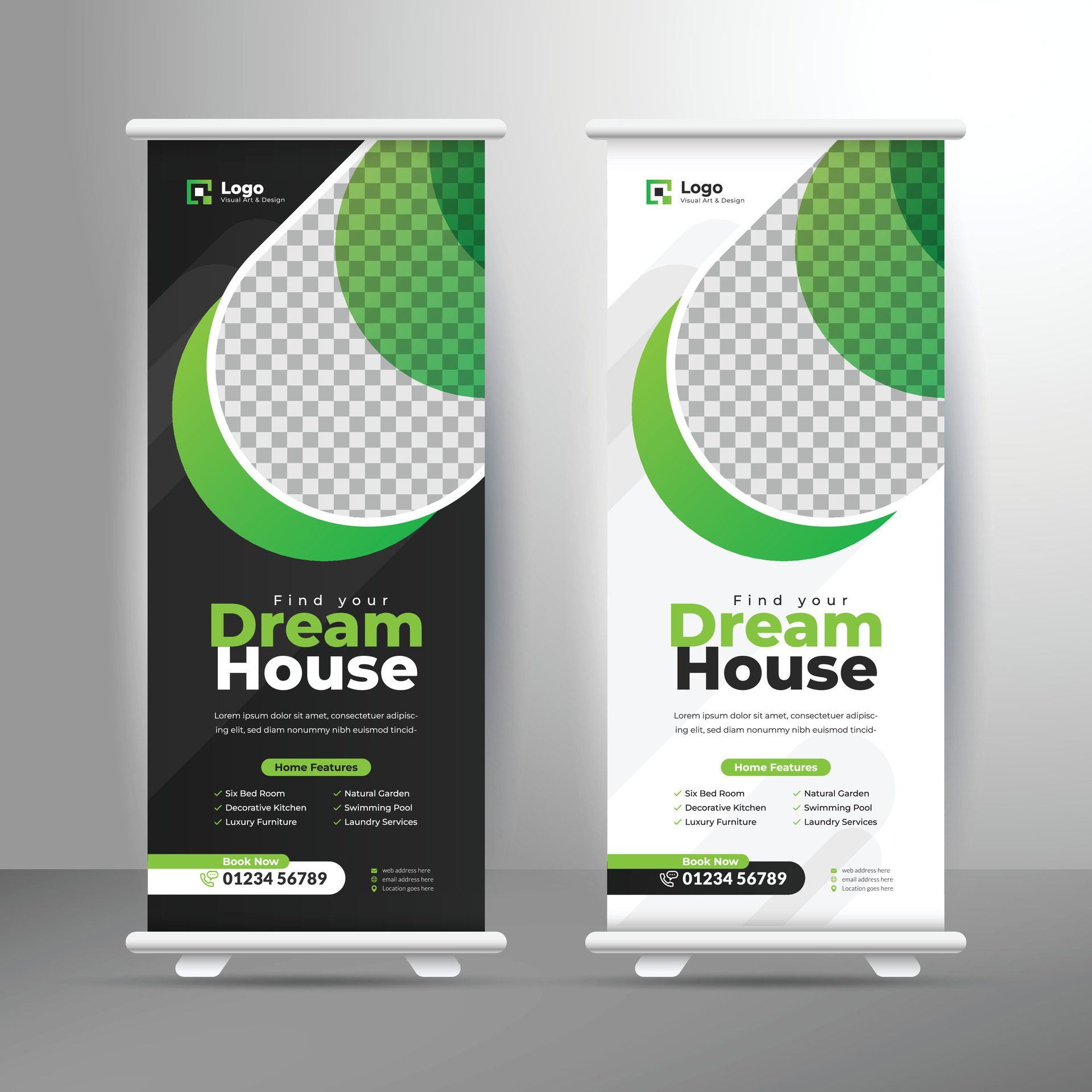 House sale rollup banner template, Standee rollup banner, x banner template Free Vector