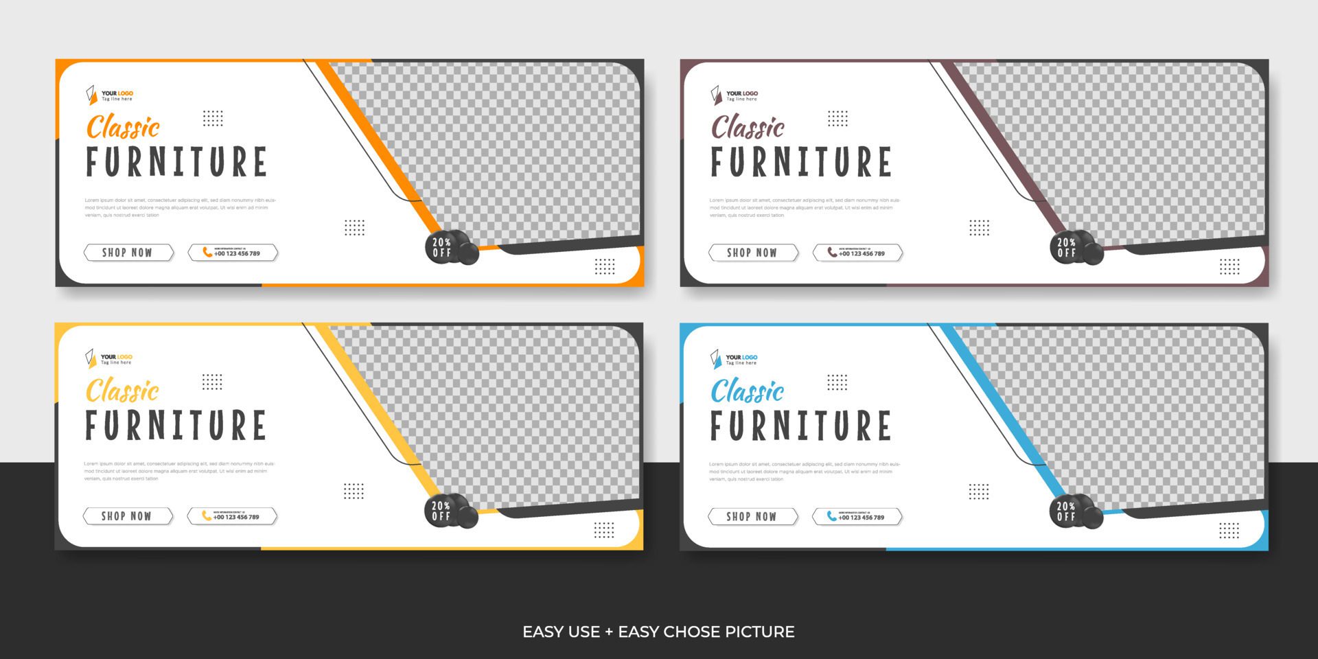 Modern furniture web banner template design Free Vector